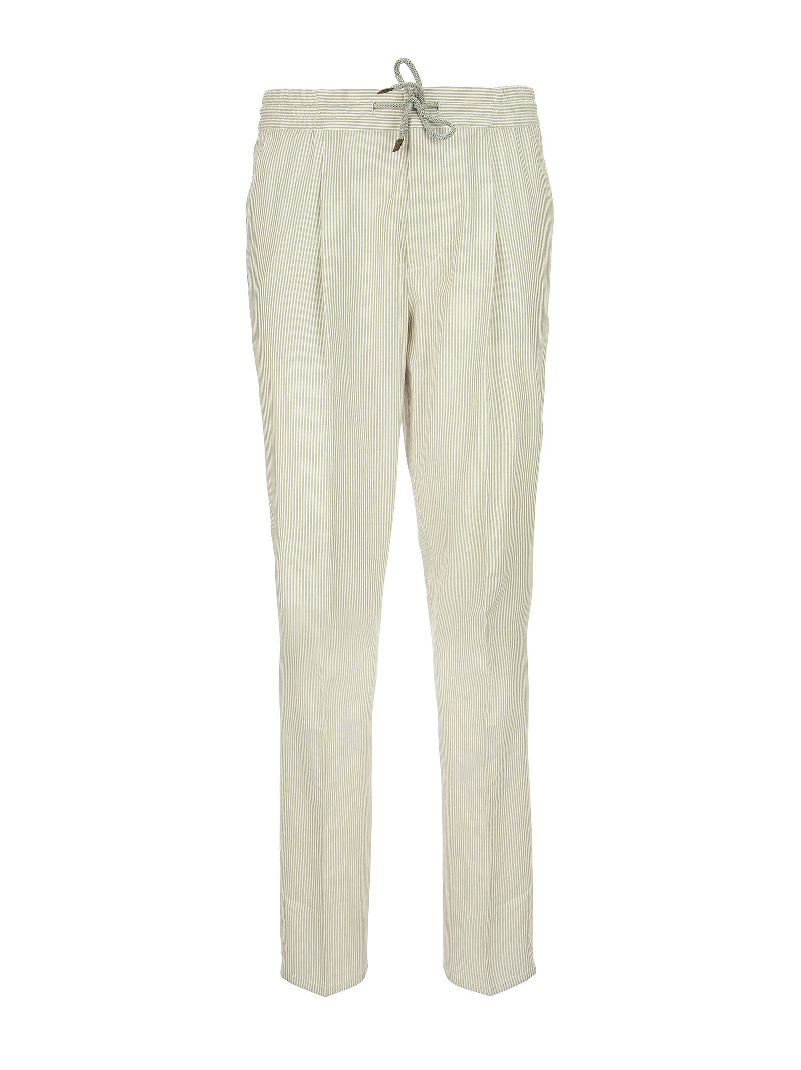 Comfort Cotton Striped Textured Fabric Leisure Fit Trousers With Drawstring And Pleat Brunello Cucinelli