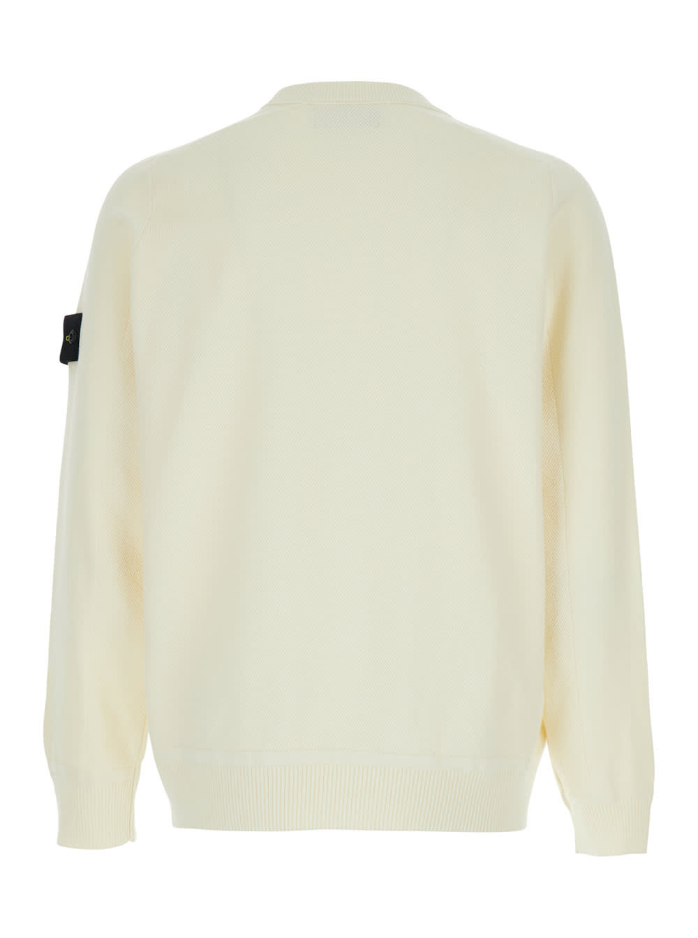 Shop Stone Island White Crewneck T-shirt With Logo Patch On The Sleeve In Cotton Man