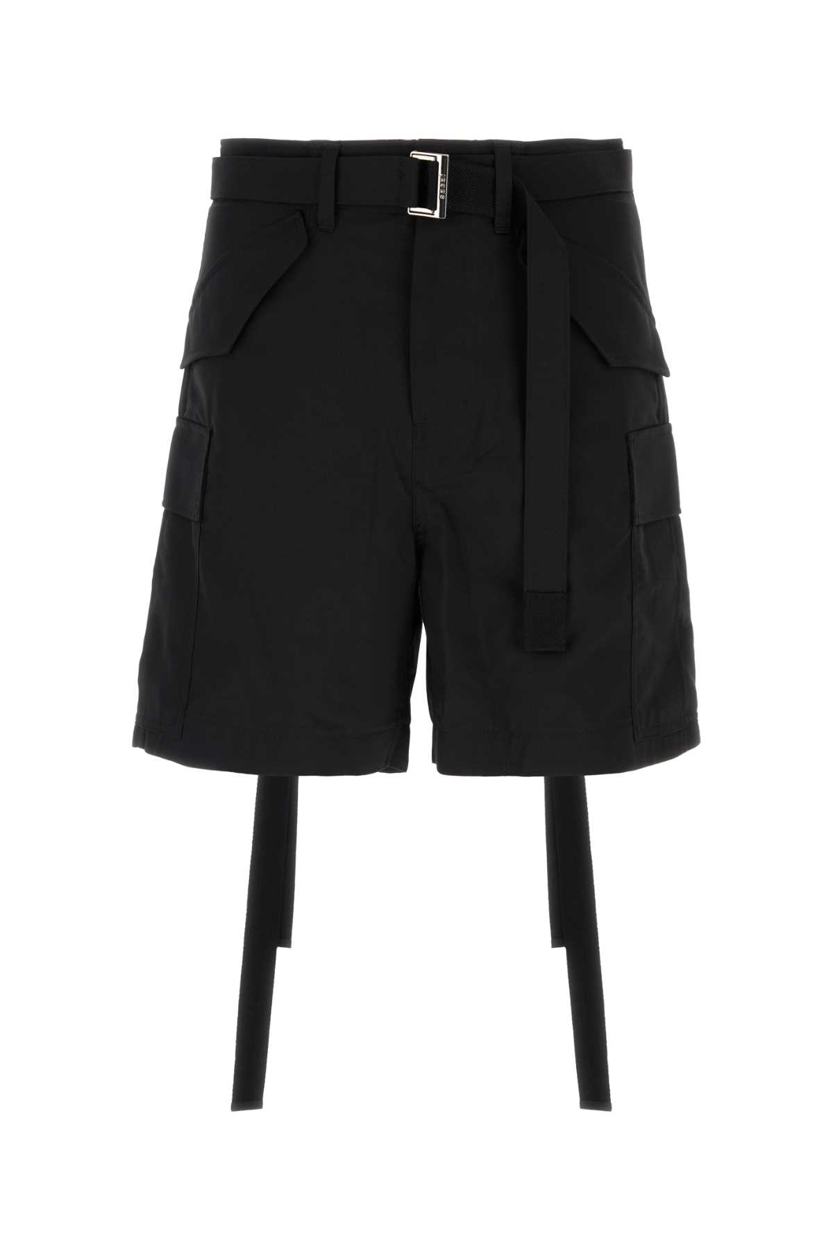 Sacai Black Polyester Blend Shorts