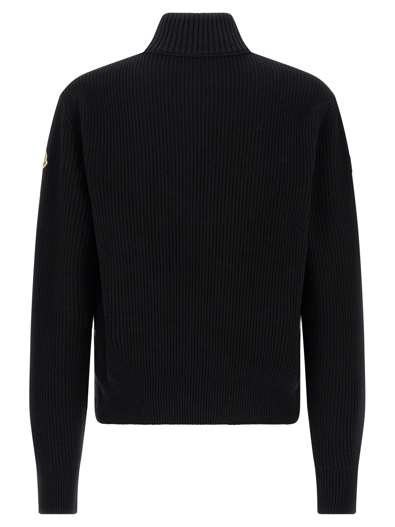 Moncler Two-material Cardigan Sweaters And Cardigans Black In Black