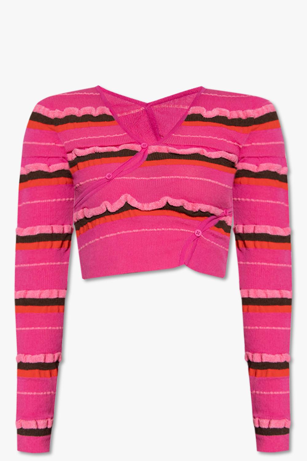 Jacquemus Le Cardigan Tordu Striped Knit Cardigan In Fuchsia,multi
