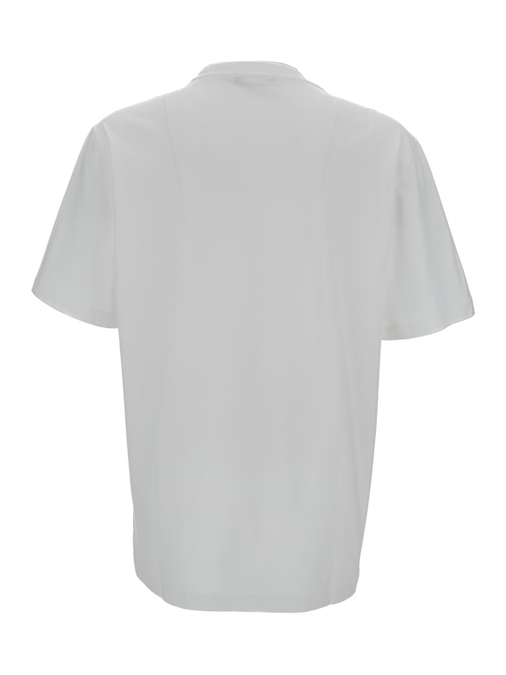 Shop Versace White Crewneck T-shirt With Logo Lettering Print In Cotton Man
