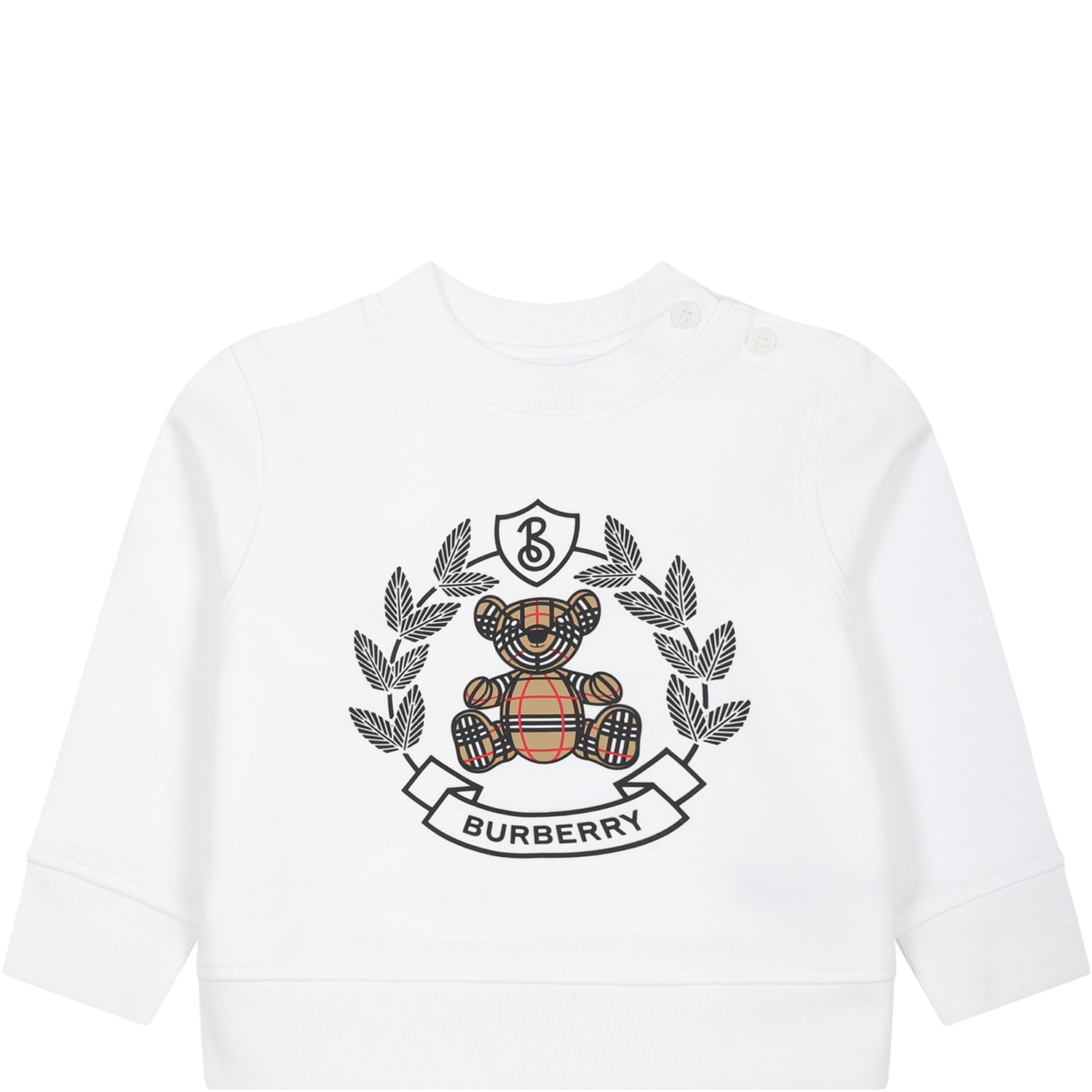 BURBERRY WHITE SWEATSHIRT FOR BABY KIDS WITH THOMAS BEAR AND LOGO