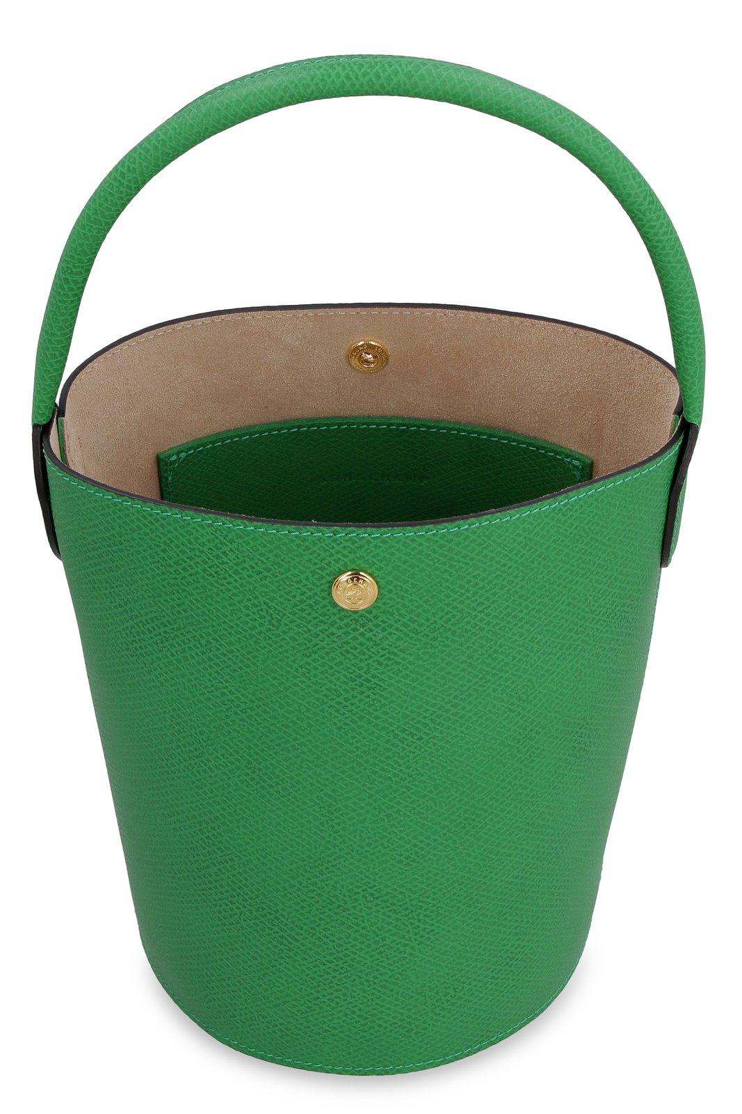 Shop Longchamp Ure Logo Embossed Small Bucket Bag In Green