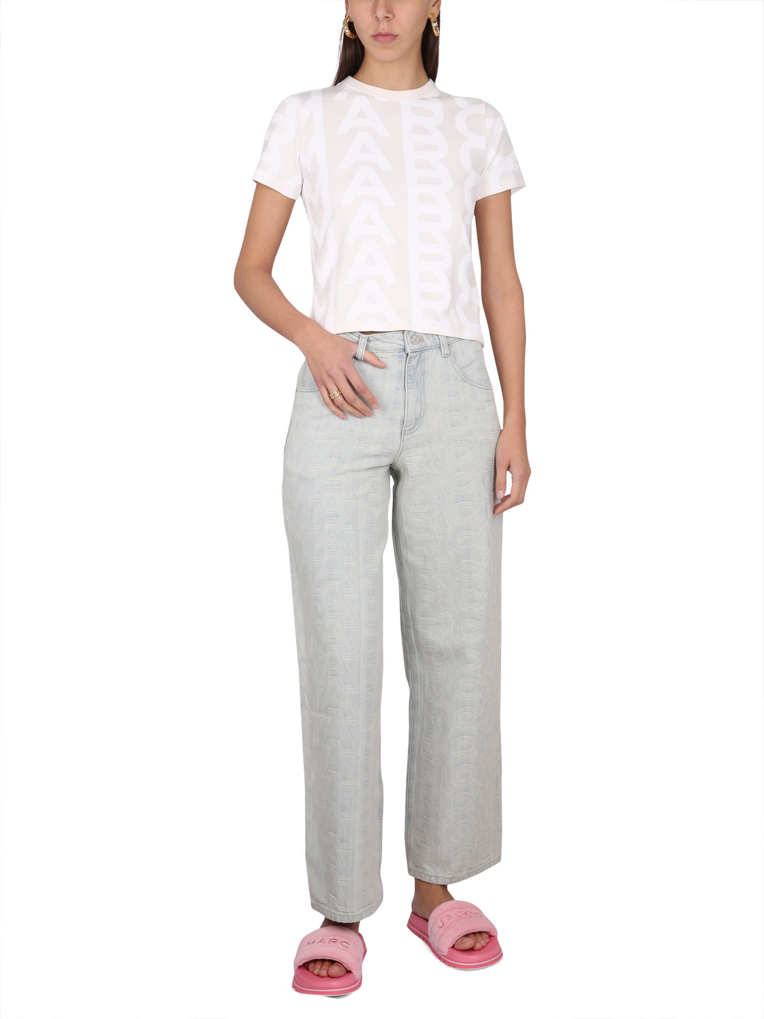 Marc Jacobs Monogram Denim Pants In Azzurro