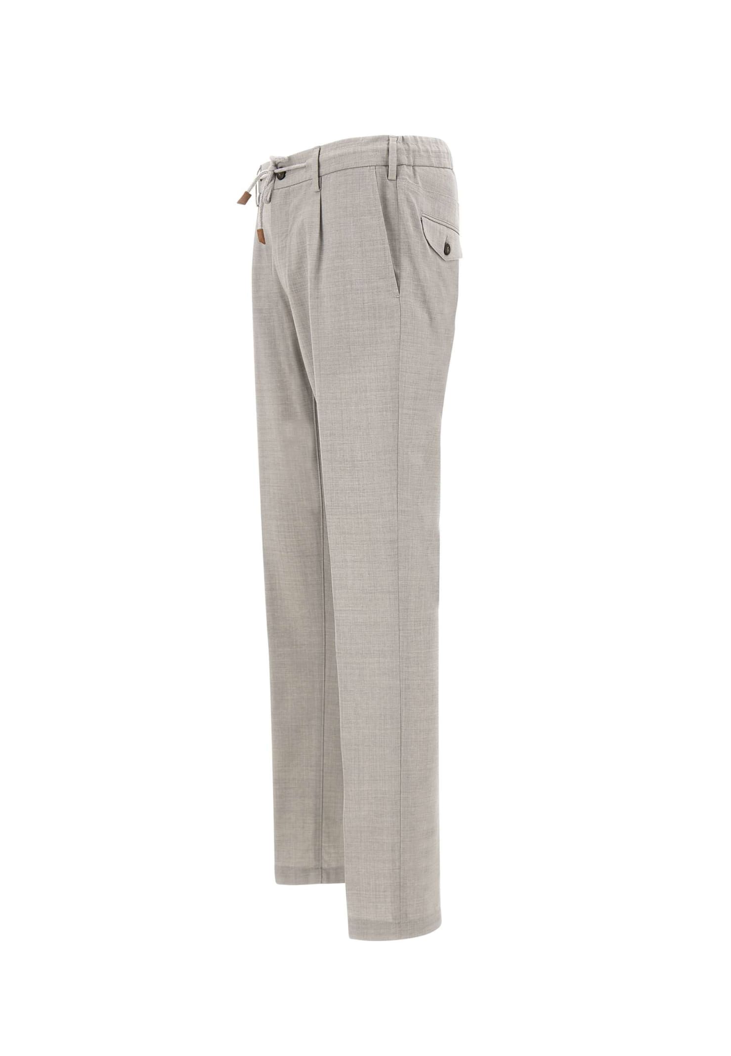 Eleventy Grey Pants With Drawstring Elastic Waist And Logo Patch On The Rear In Wool Stretch Man In Grey