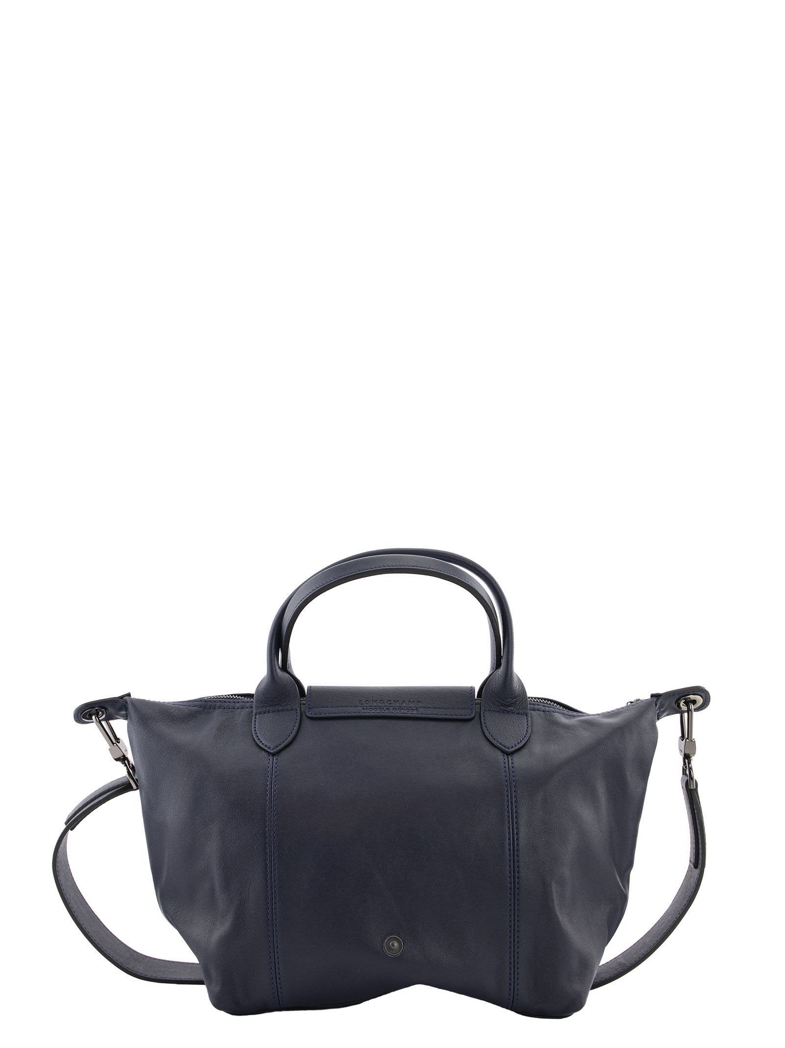 Shop Longchamp Le Pliage Cuir - Top Handle Bag S In Navy