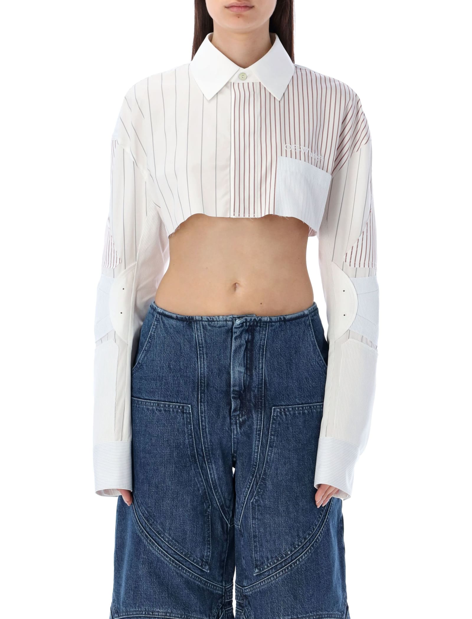 Shop Off-white Motorcycle Popel Crop Shirt In White Multi