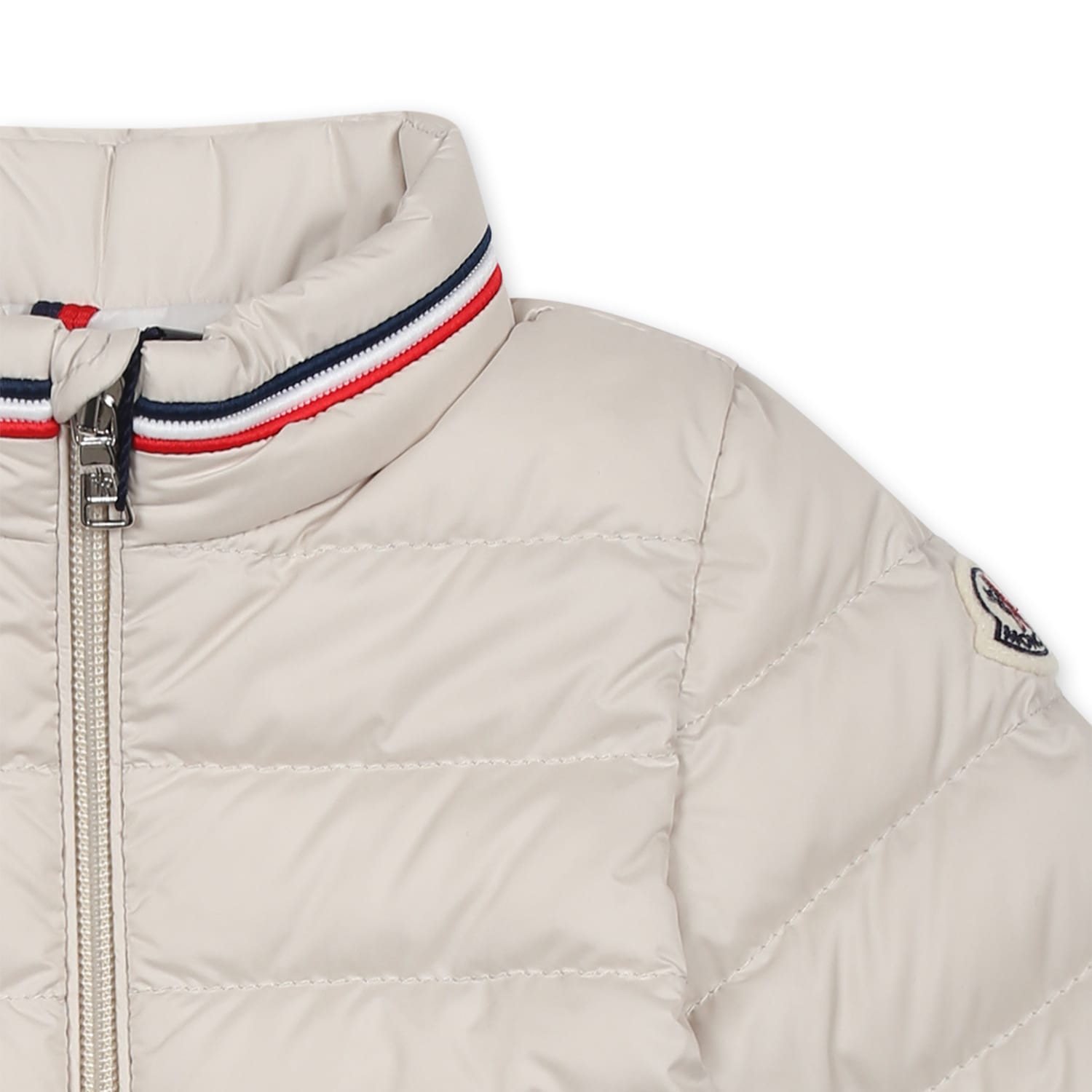 MONCLER IVORY DOWN JACKET FOR BABY BOY WITH LOGO 