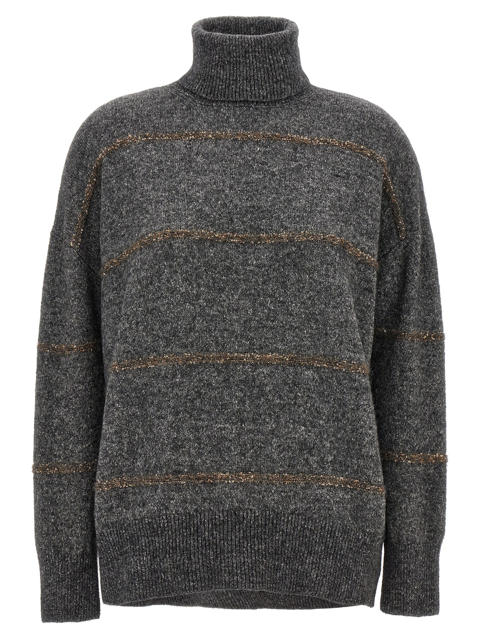 Shop Brunello Cucinelli Sequin Sweater In Gray