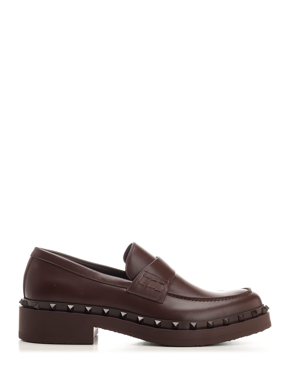 Shop Valentino Garavani Rockstud M-way Loafers In Brown