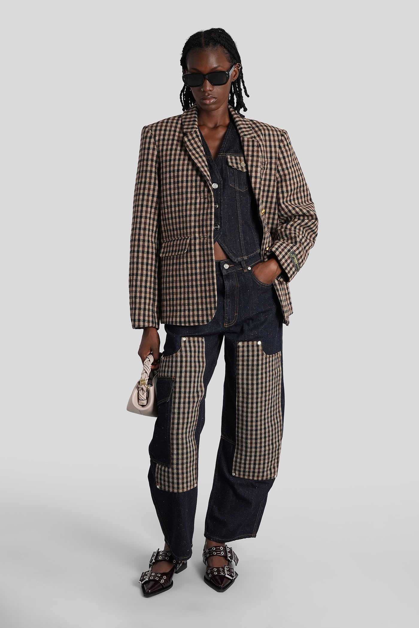 Ganni Checked Single-breasted Wool Blazer In Multi