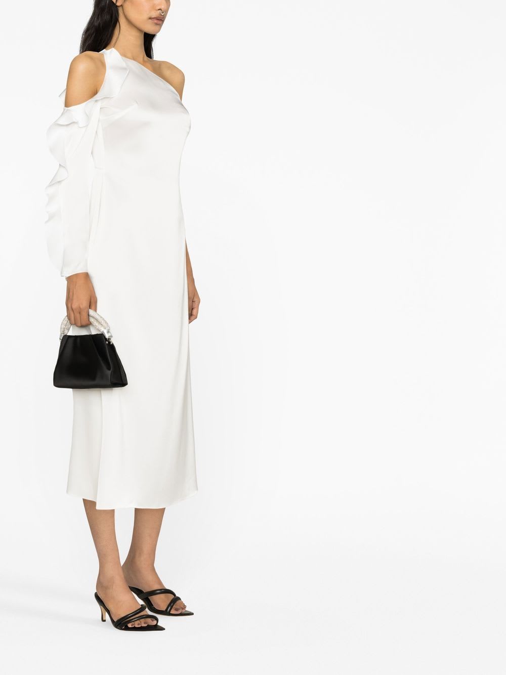 David Koma Ruffle Detail One Shoulder Midi Dress In White