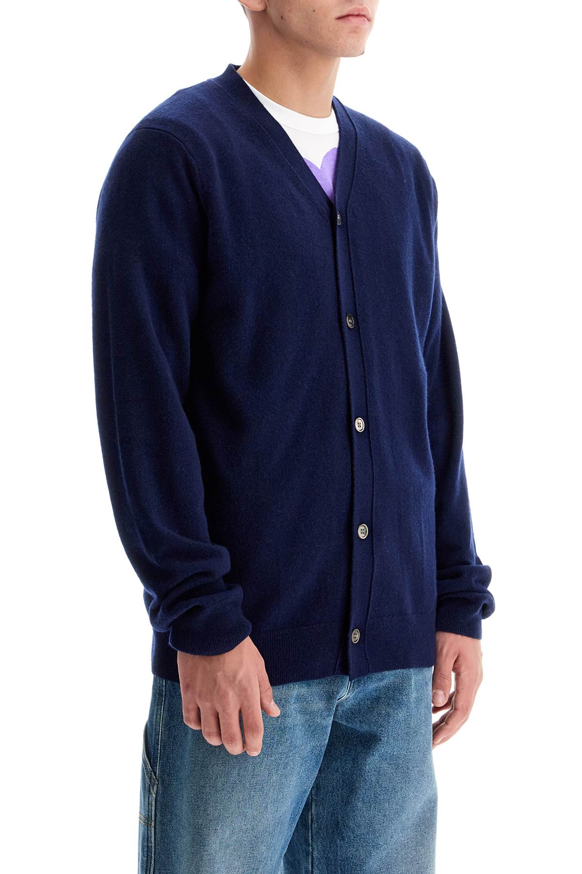 Shop Comme Des Garçons Shirt Wool Cardigan With Buttons In Navy (blue)