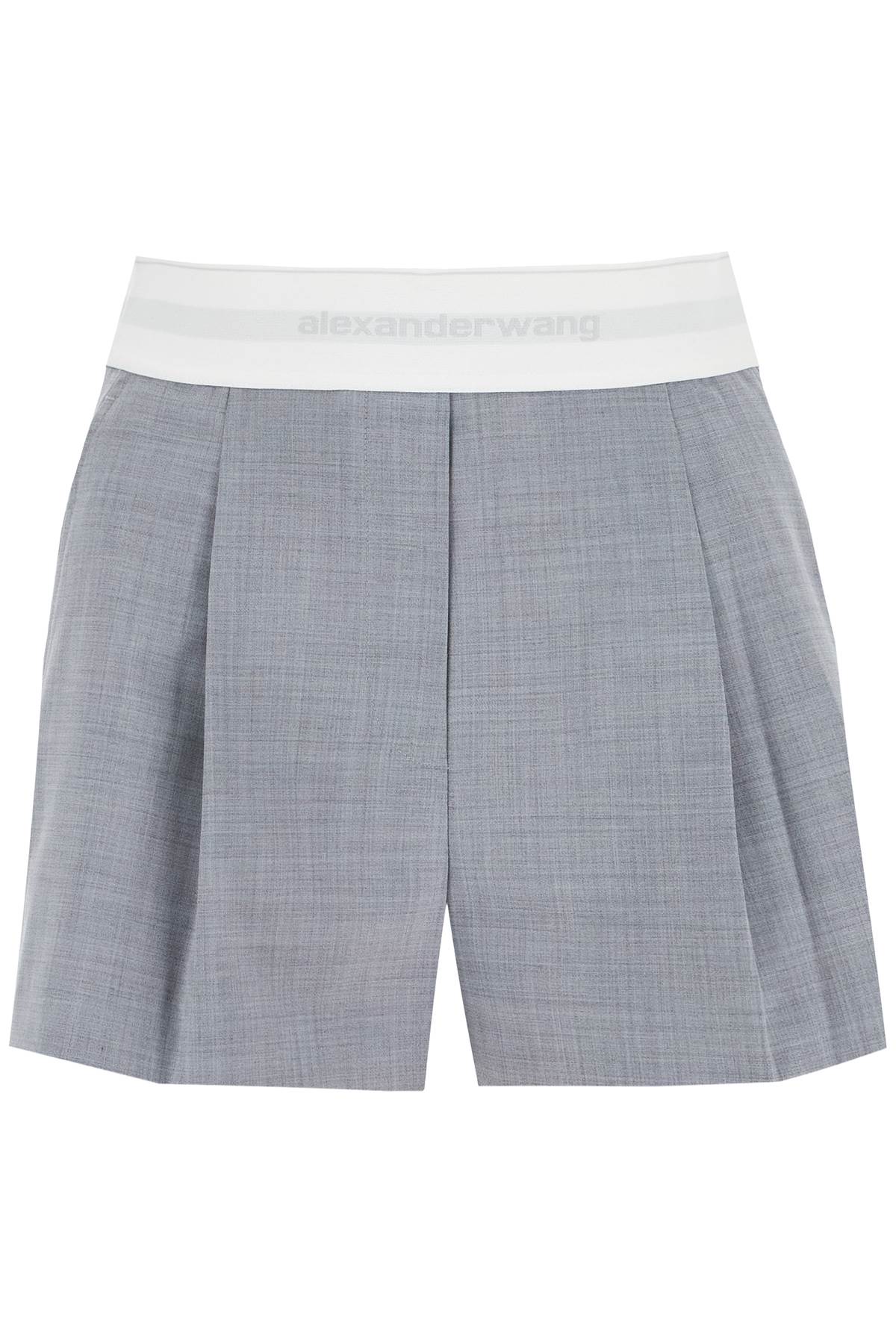 Shop Alexander Wang Pleated Shorts With Branded Band In Light Heather Grey (grey)