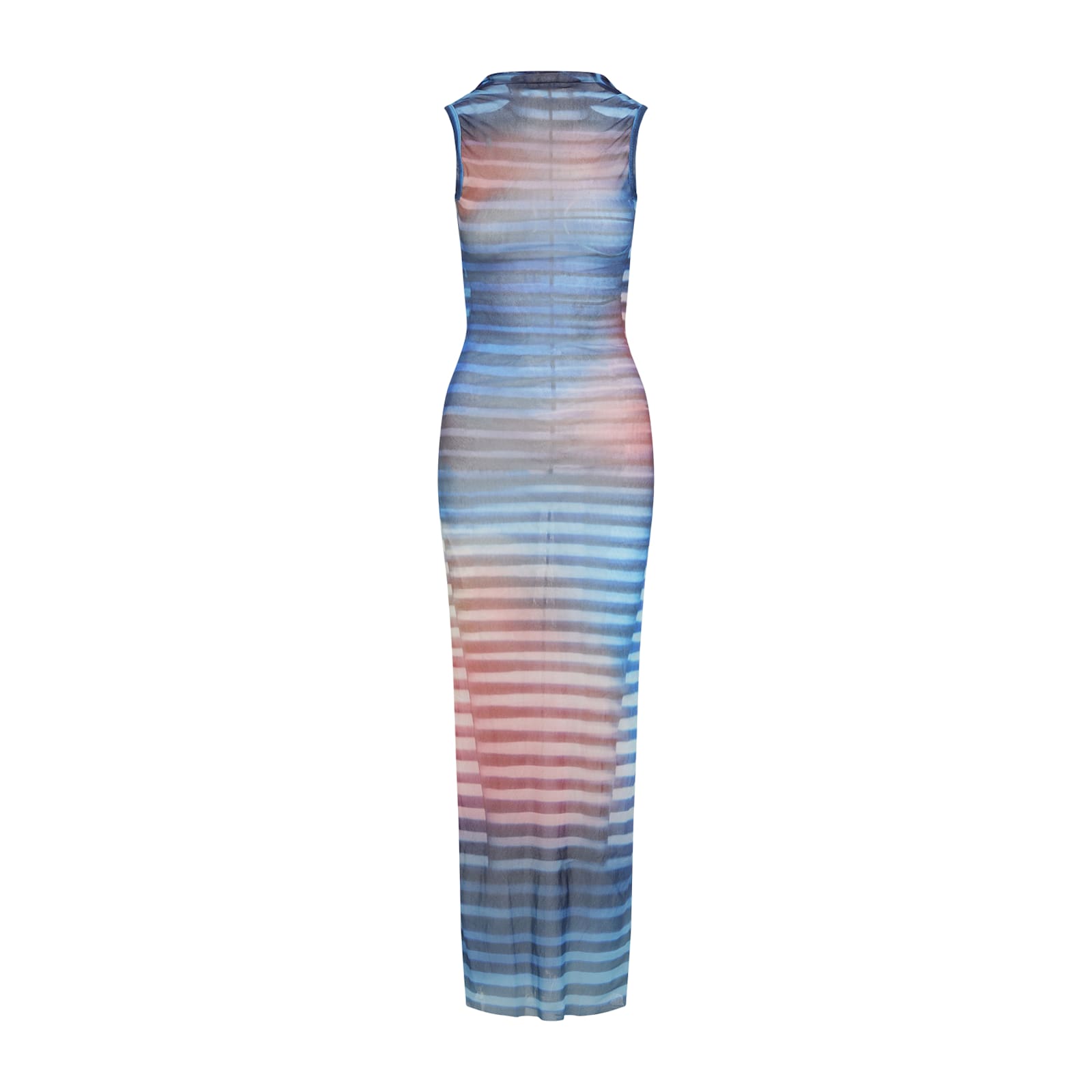 Jean Paul Gaultier Light Blue Mesh Printed Air Long Dress In Blue