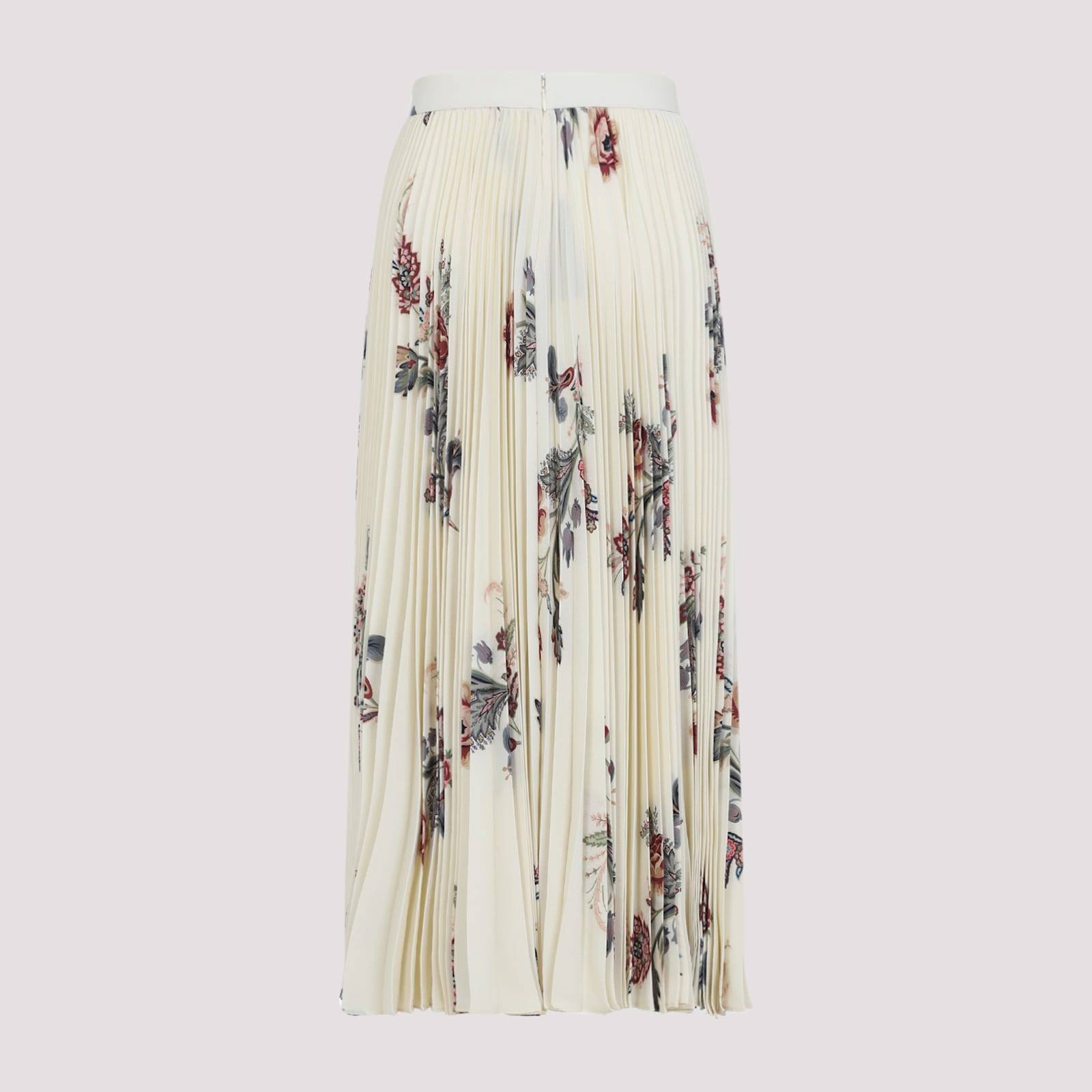 Etro Pleated Midi Skirt With Floral Print In White
