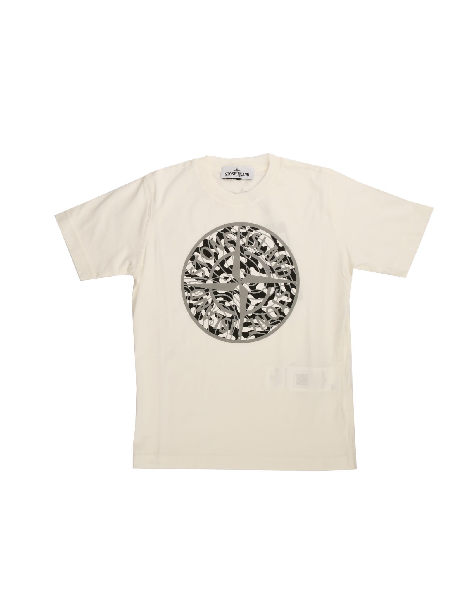 Stone Island Junior White Short Sleeve T-shirt With Logo Print