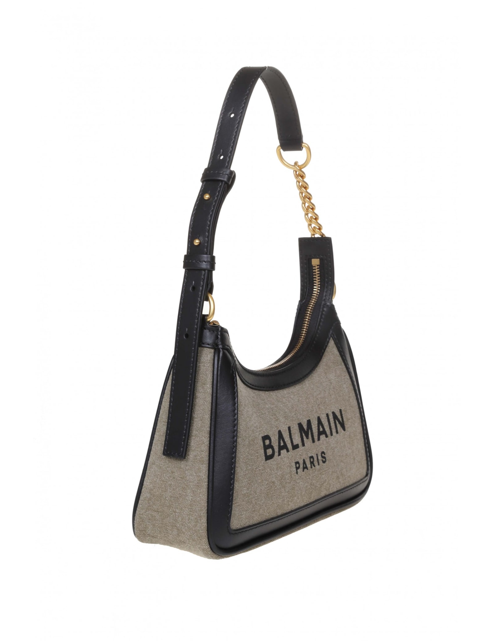 Shop Balmain B-army 26 Bag In Canvas And Leather In Kaki/noir