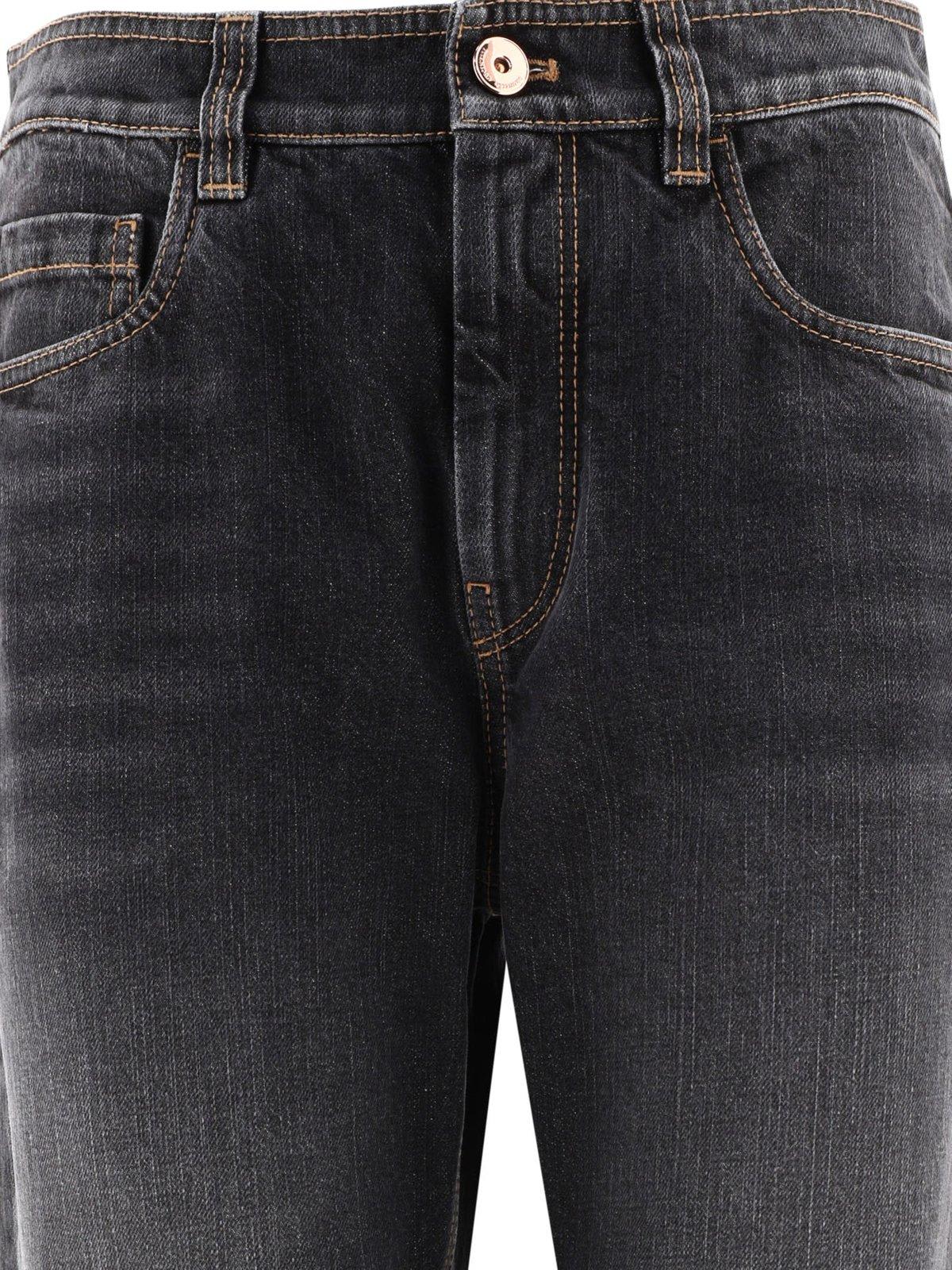 Shop Brunello Cucinelli Button Detailed Tapered Jeans In Black