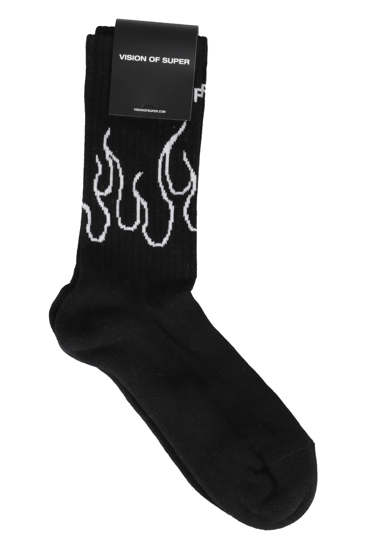 Shop Vision Of Super Black Socks With White Contour In Black White