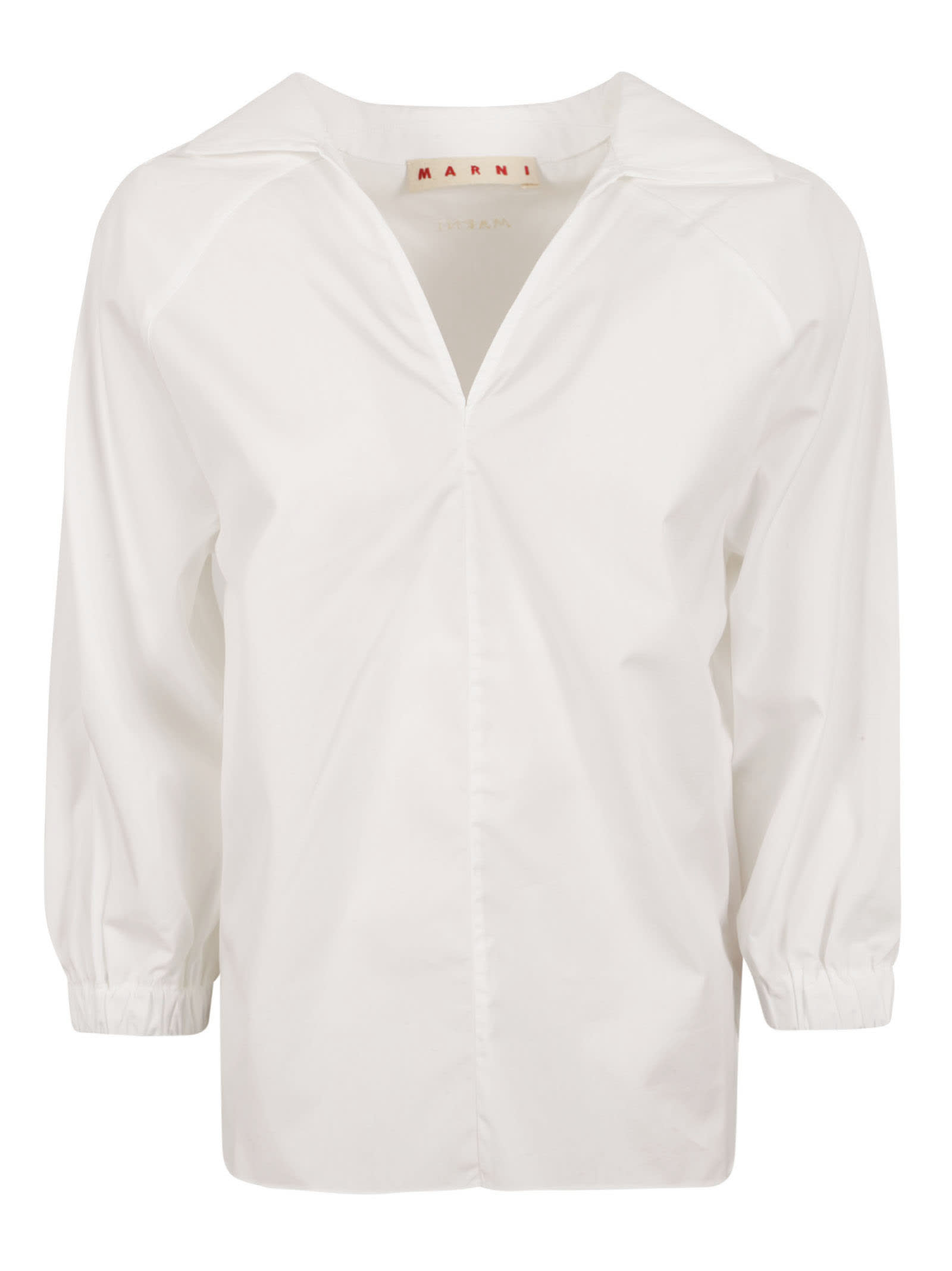 Shop Marni V-neck Quarter-length Sleeve Plain Blouse In White