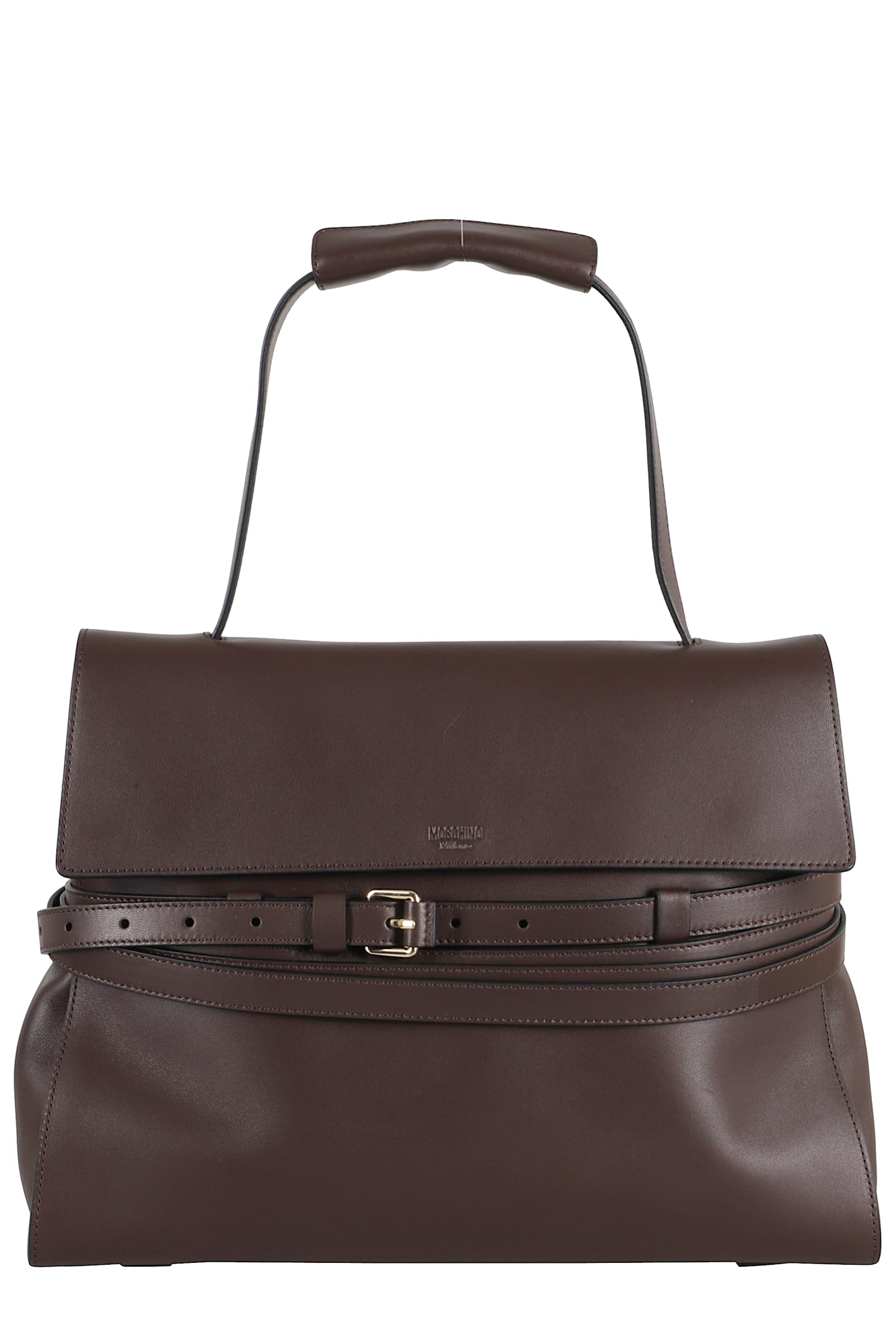 Moschino Medium Tie Me Buckle-strap Handbag In Brown
