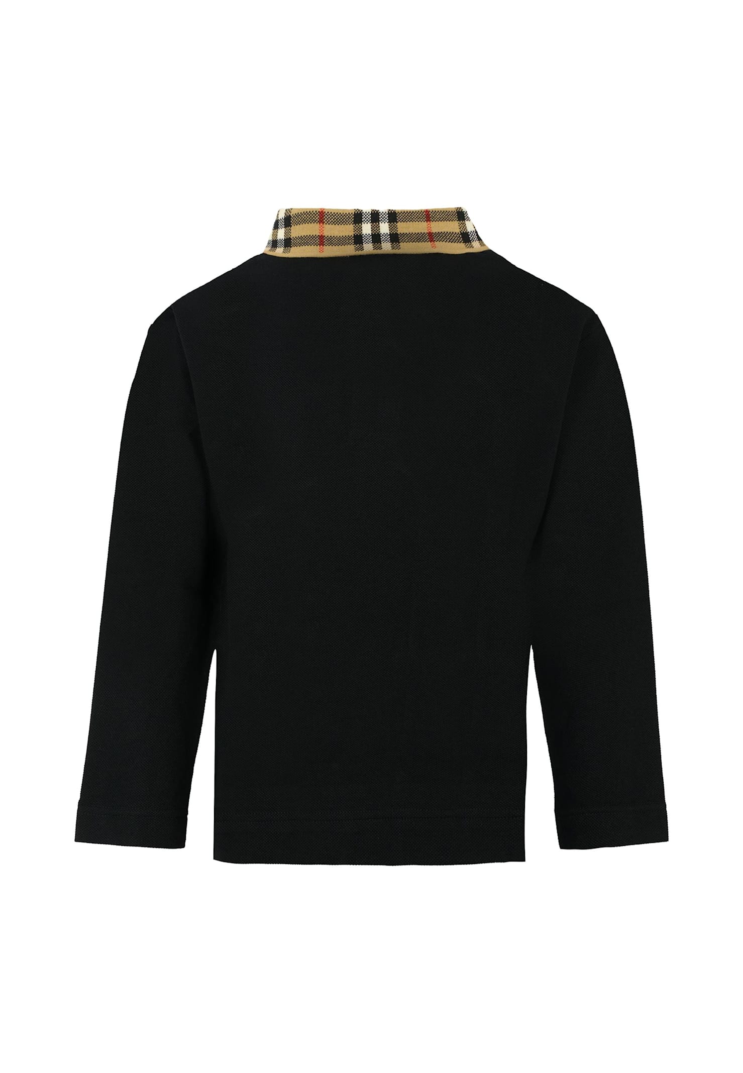 Burberry Black Polo Shirt For Boy With Vintage Check In Black