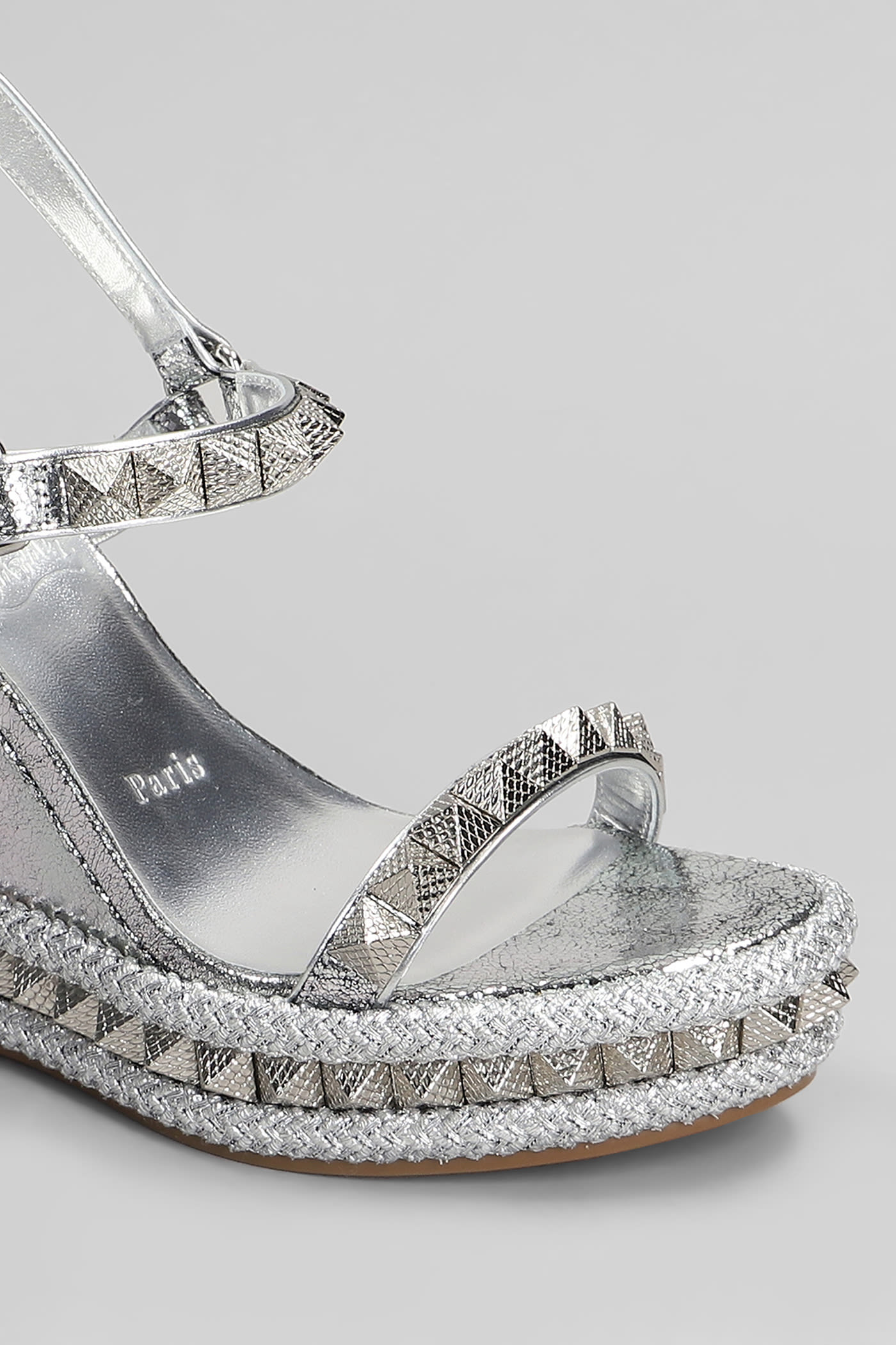 Christian Louboutin Pyraclou 110 Sandals In Silver Leather In Silver