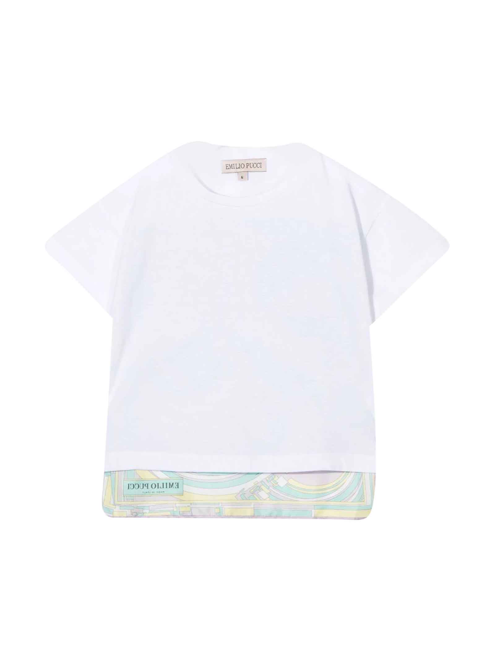Emilio Pucci Girls T-shirt With Insert Logo Print On The Back, Multicolored Print, Round Neckline, Short Sleeves And Straight Hem.