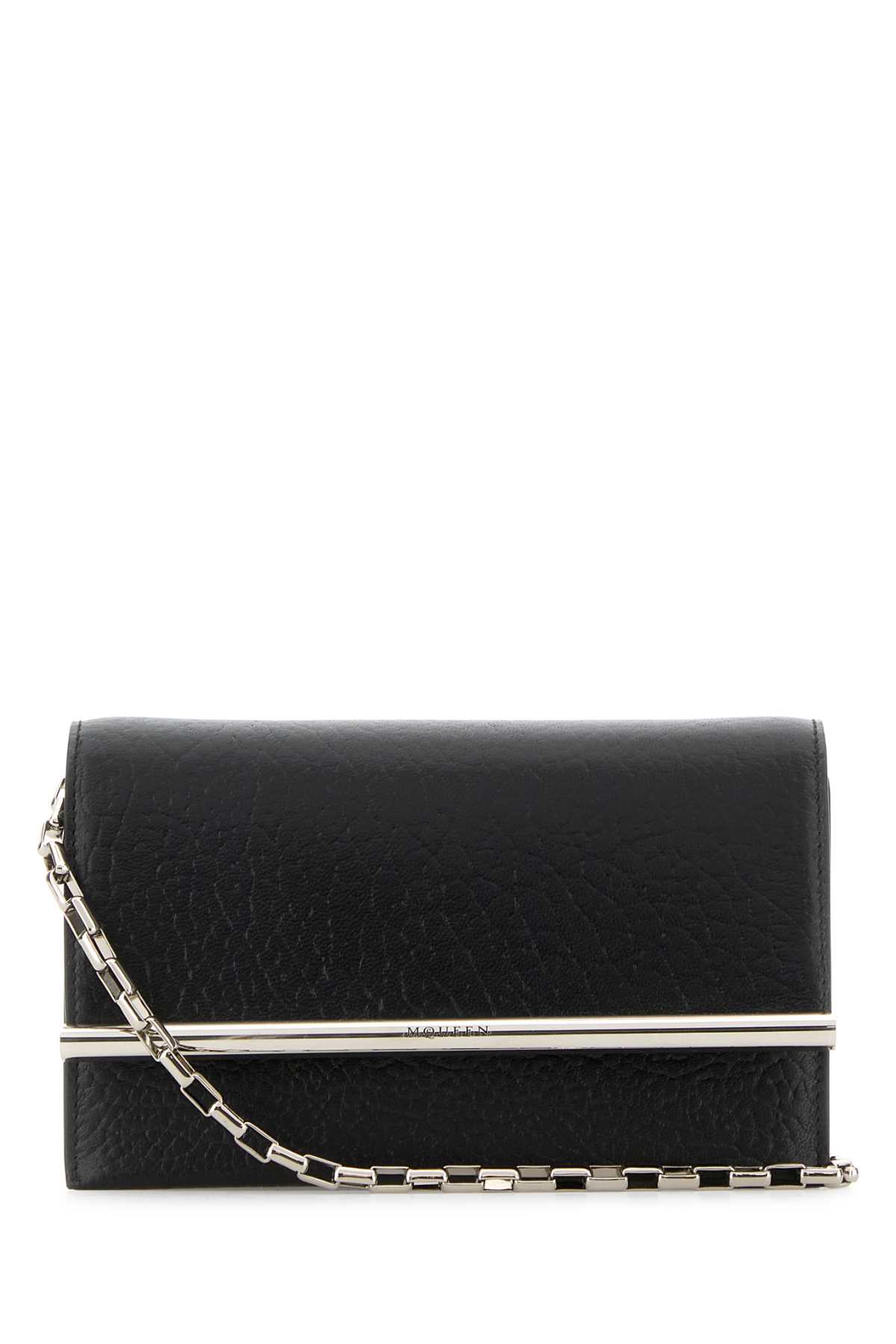 Black Leather Mini Cross-bar Clutch