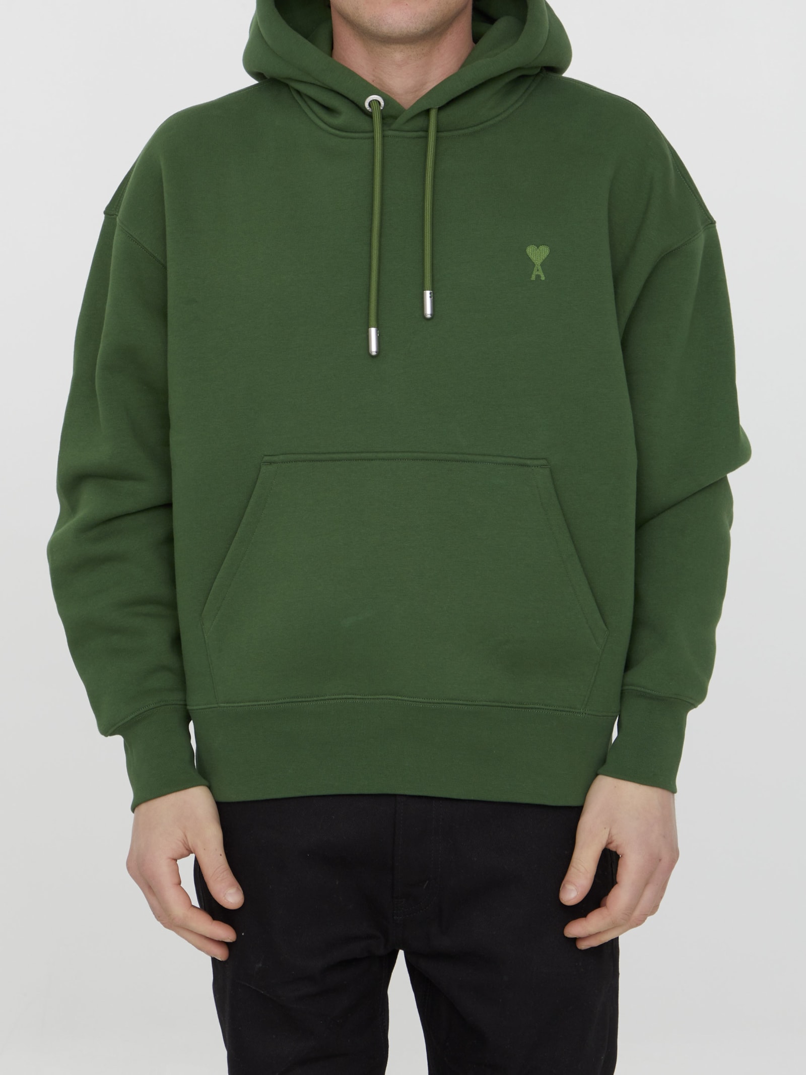 AMI ALEXANDRE MATTIUSSI COTTON PARKER S GREEN HOODIE – RELUXE