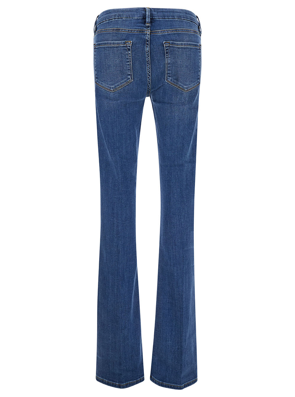 Shop Frame Mini Boot Blue Flared Jeans With Branded Button In Cotton Blend Denim Woman