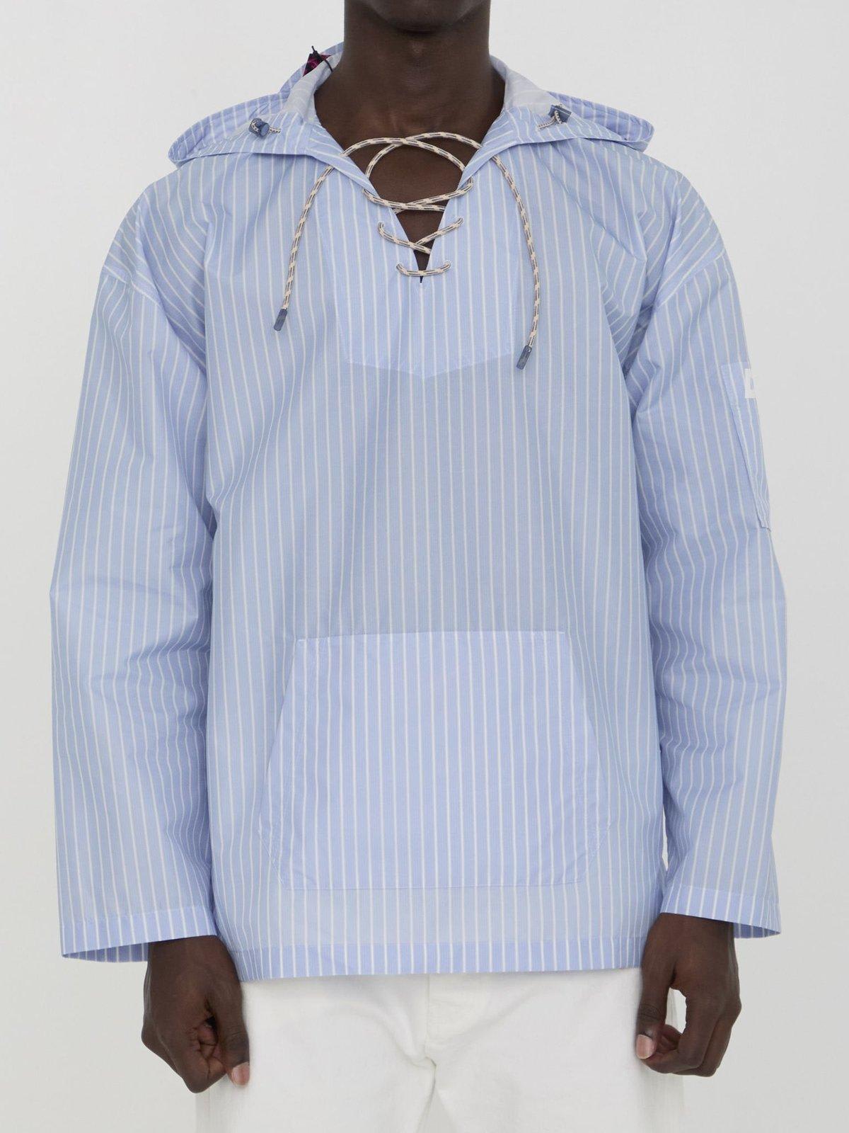 Dior Striped Hooded Shirt In Blue