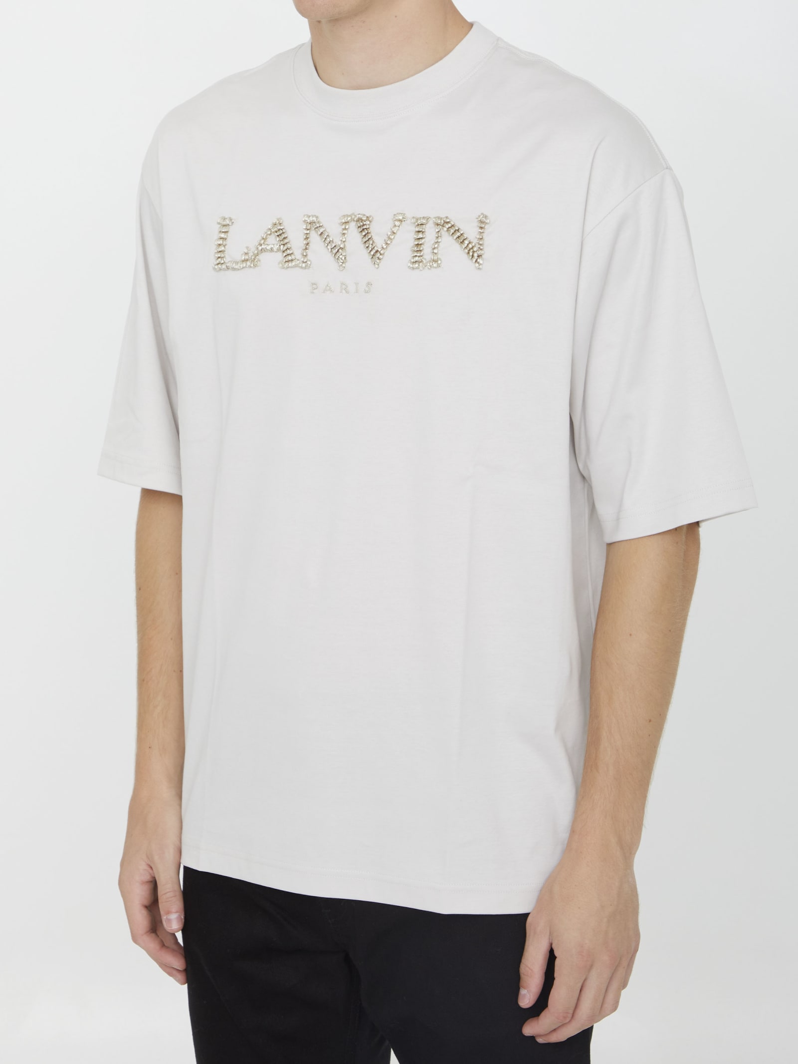 Shop Lanvin Cotton T-shirt With Logo In Beige