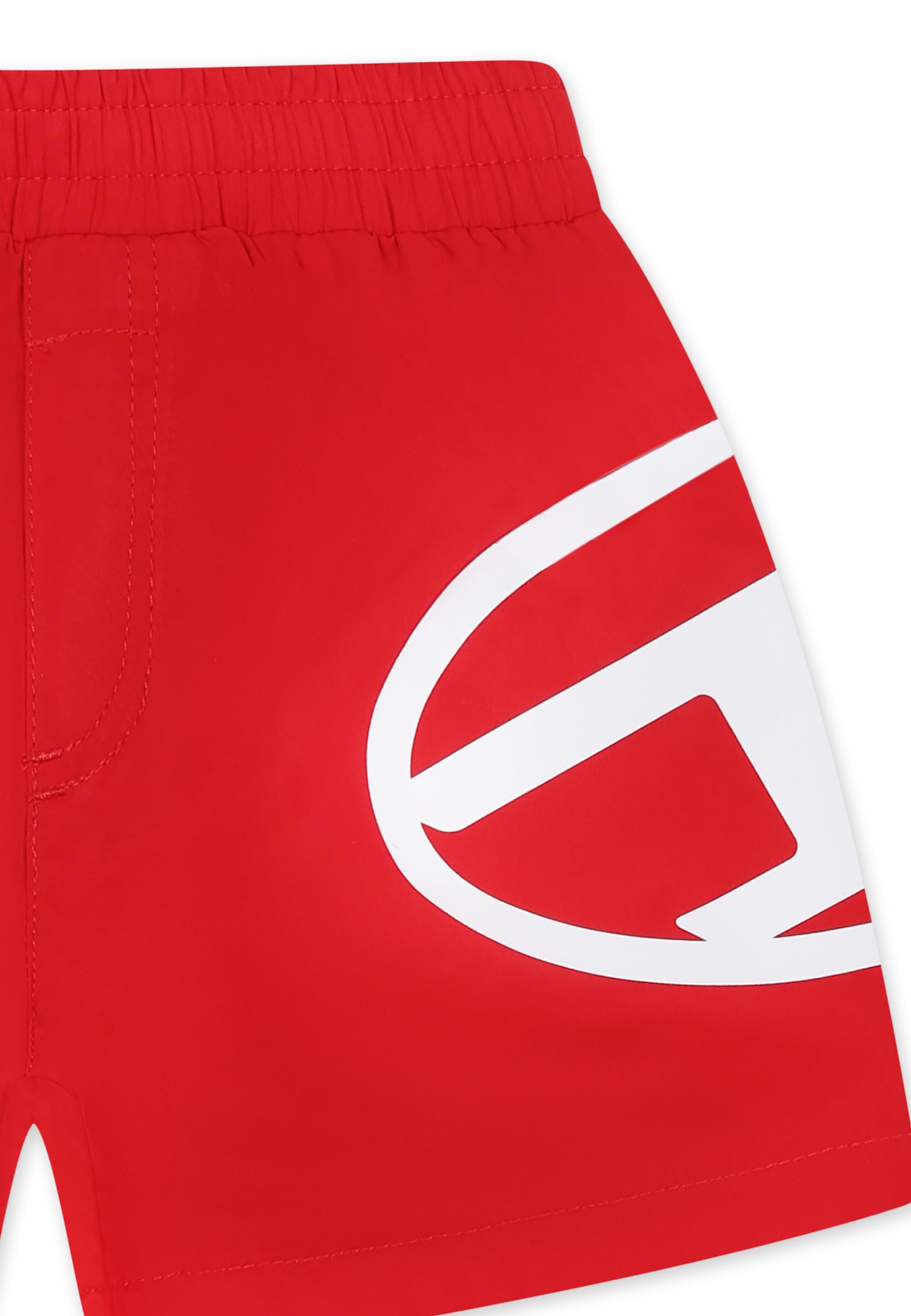Diesel Red Swim Short For Baby Boy With Logo In Red