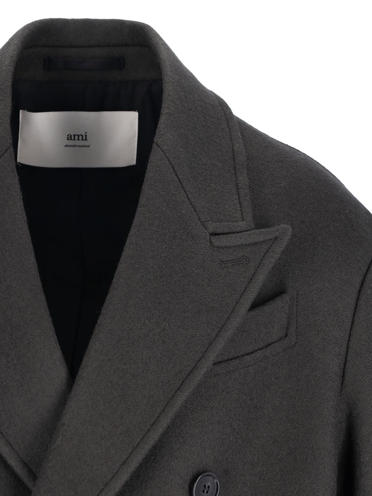 Ami Alexandre Mattiussi Ami Paris Anthracite Grey Double-breasted Wool Coat Men In Black