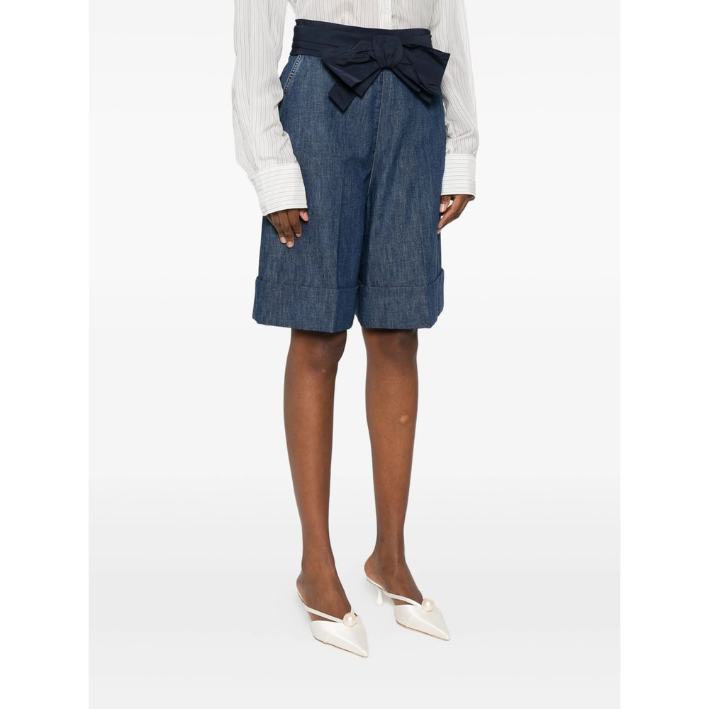 Valentino Garavani Denim Bermuda Shorts With Oversized Bow In Blue