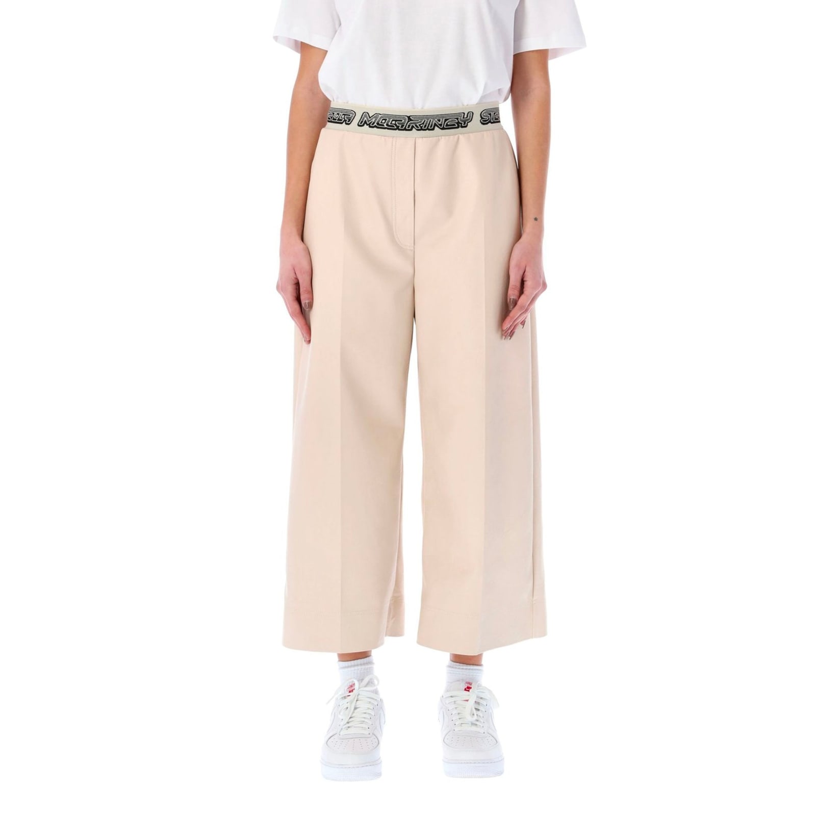 Stella Mccartney Cropped Logo Pants In Beige
