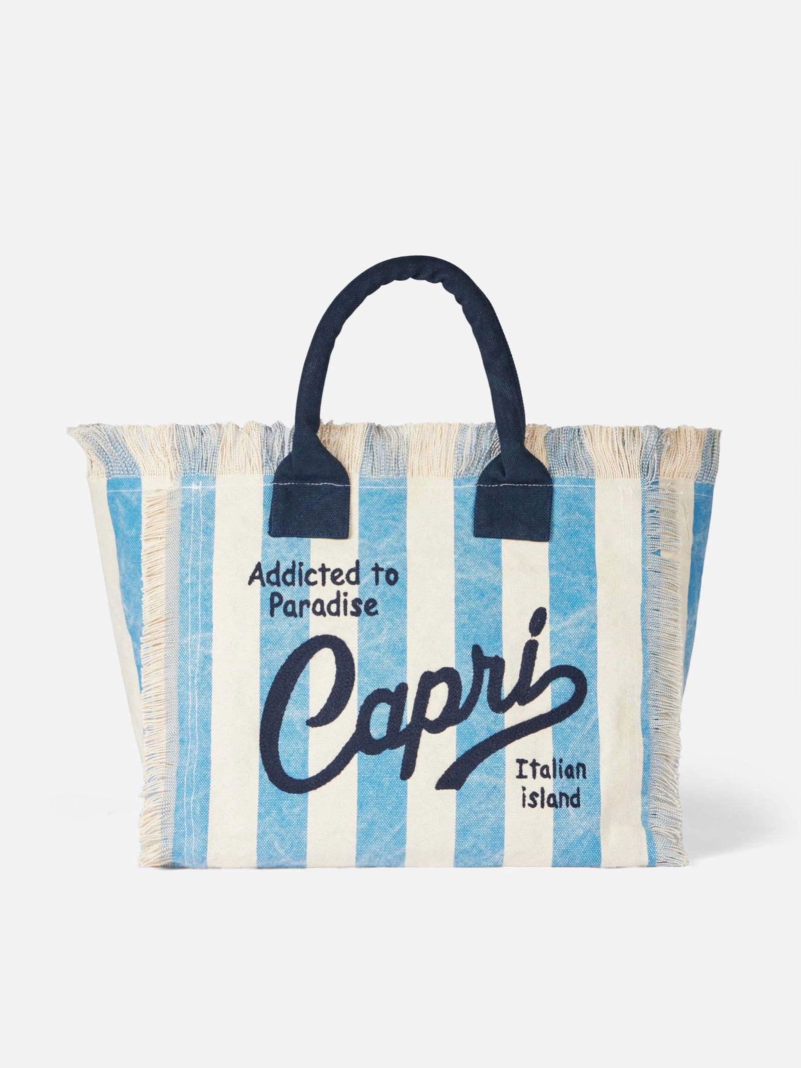 Mc2 Saint Barth Vanity Canvas Shoulder Bag With Capri Print In Blue