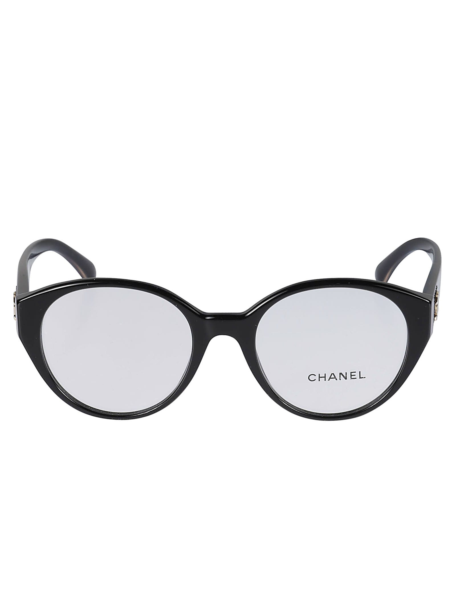 CHANEL Black Round-frame Optical Glasses ($345) ❤ liked on Polyvore  featuring accessories, eyewear, eyeglasses, c…