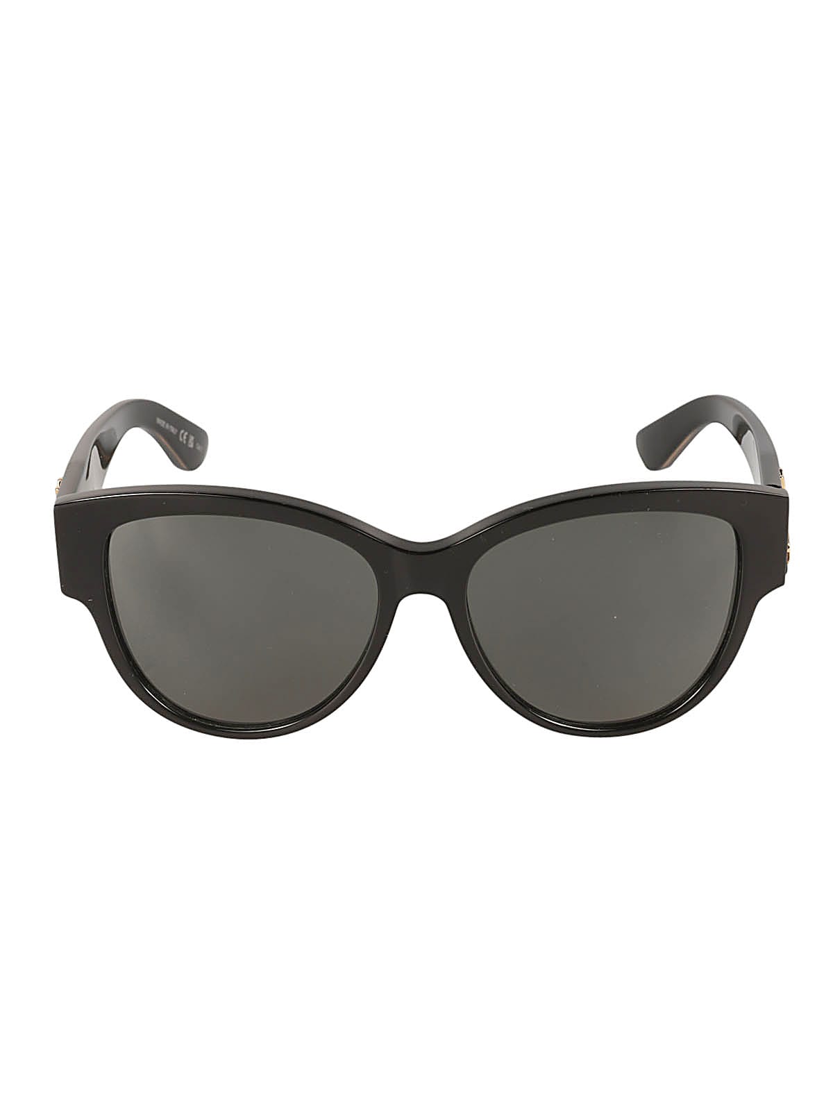 Shop Saint Laurent Ysl Plaque Round Frame Sunglasses In Black/grey