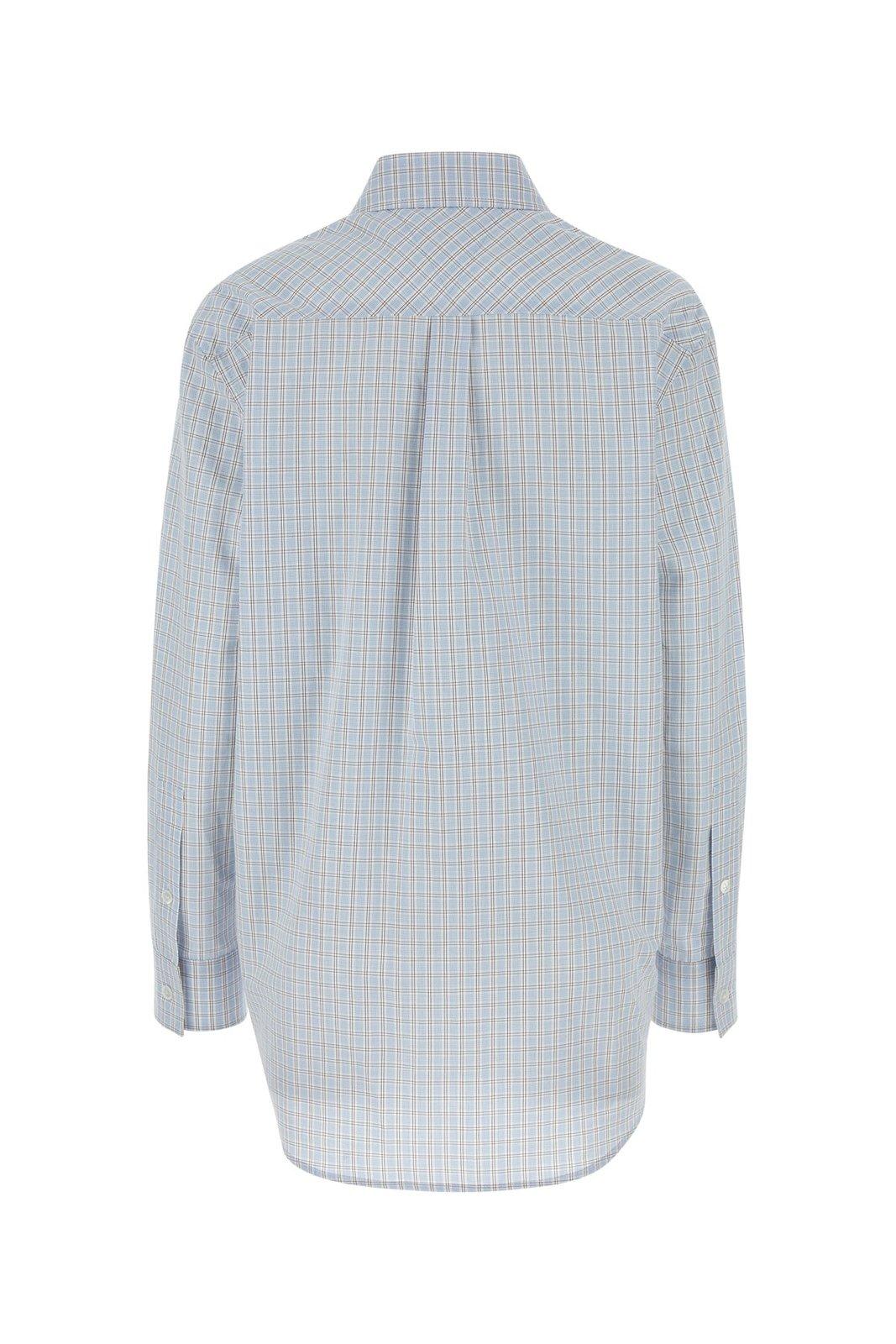 Shop Bottega Veneta Checked Sleeved Shirt In Pale Blue/burgundy