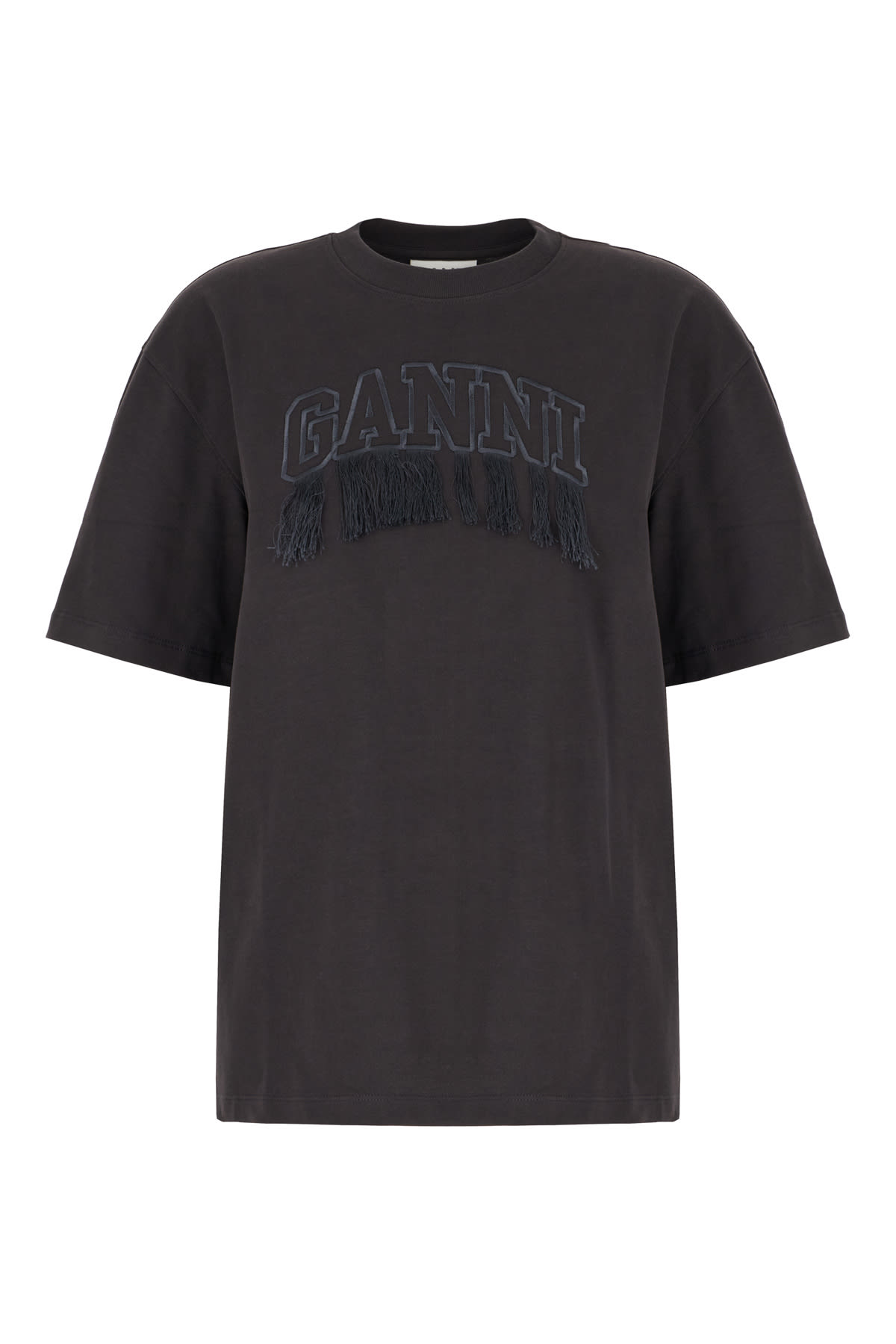 Ganni Charcoal Cotton T-shirt In Phantom