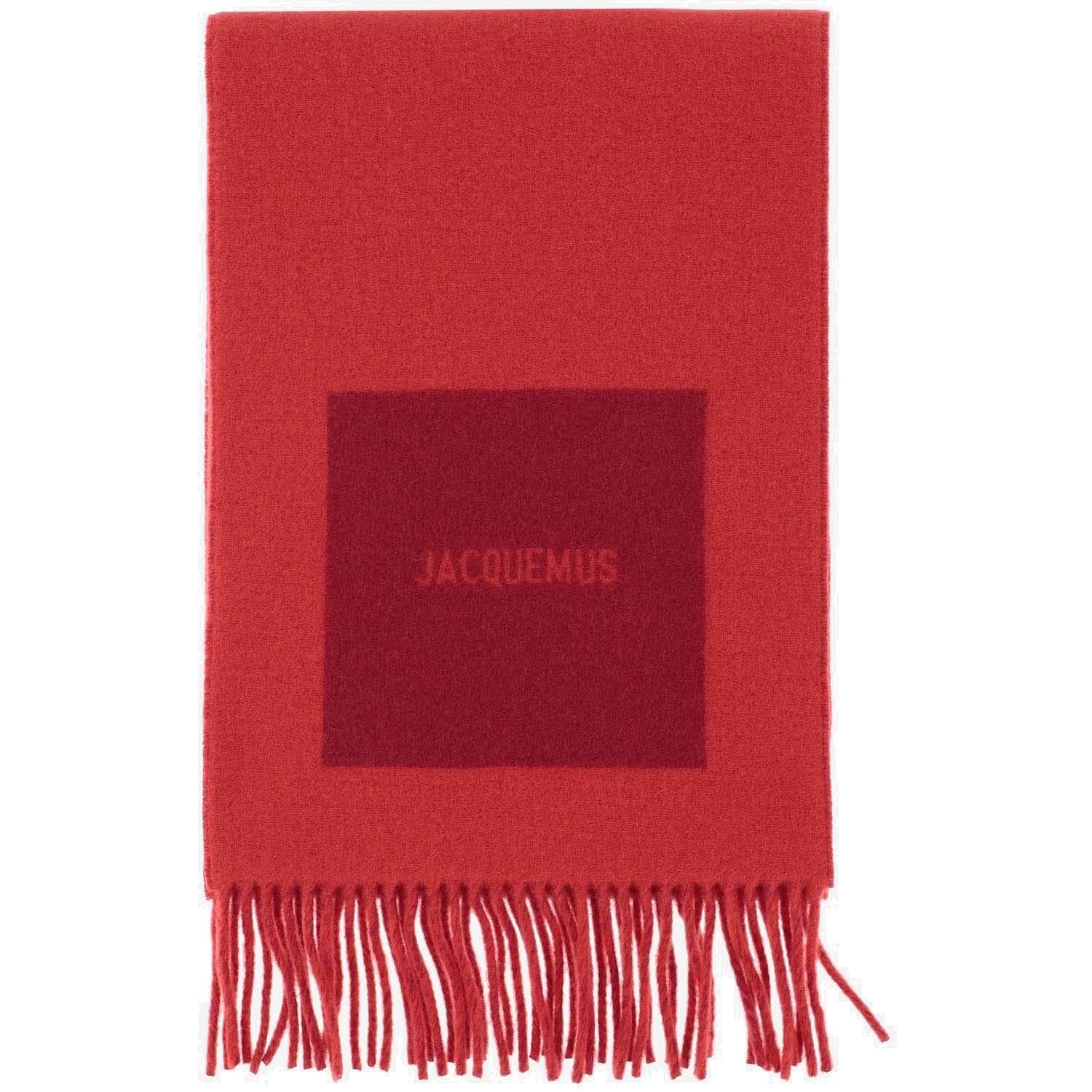 Shop Jacquemus Logo Detailed Fringed Scarf In Red