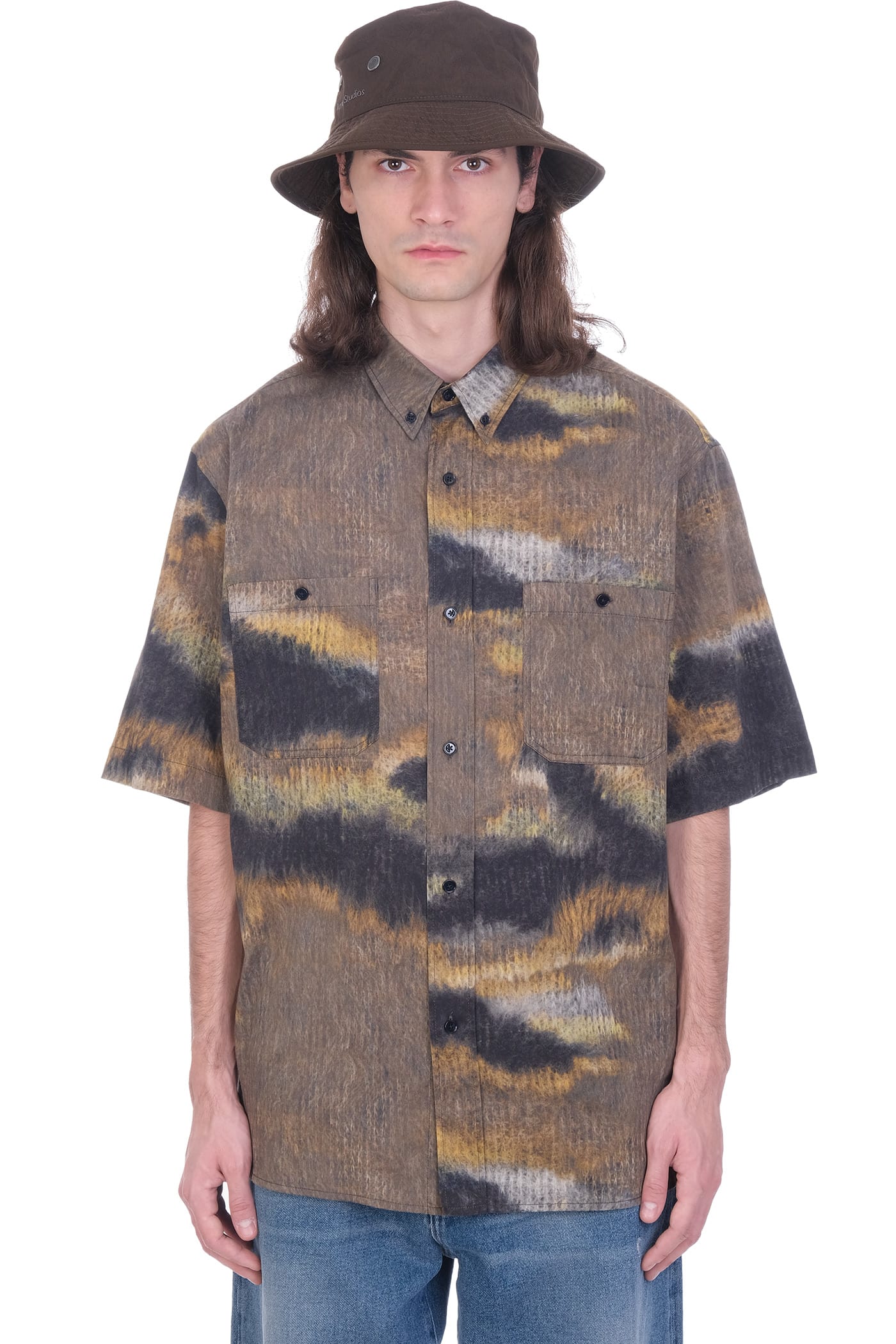 Acne Studios Sanper Fur Shirt In Brown Cotton