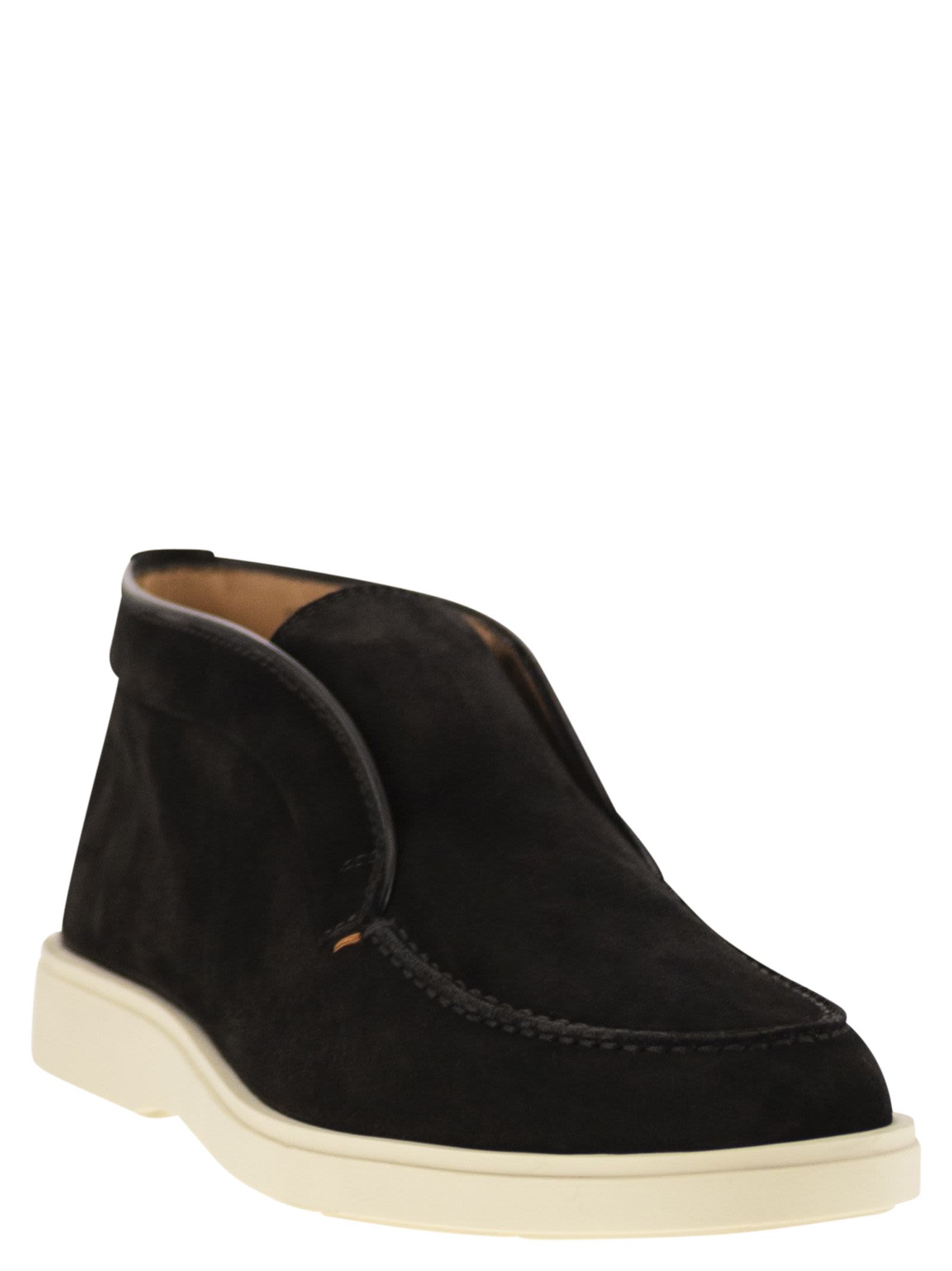 Shop Santoni Suede Desert Boot In Black