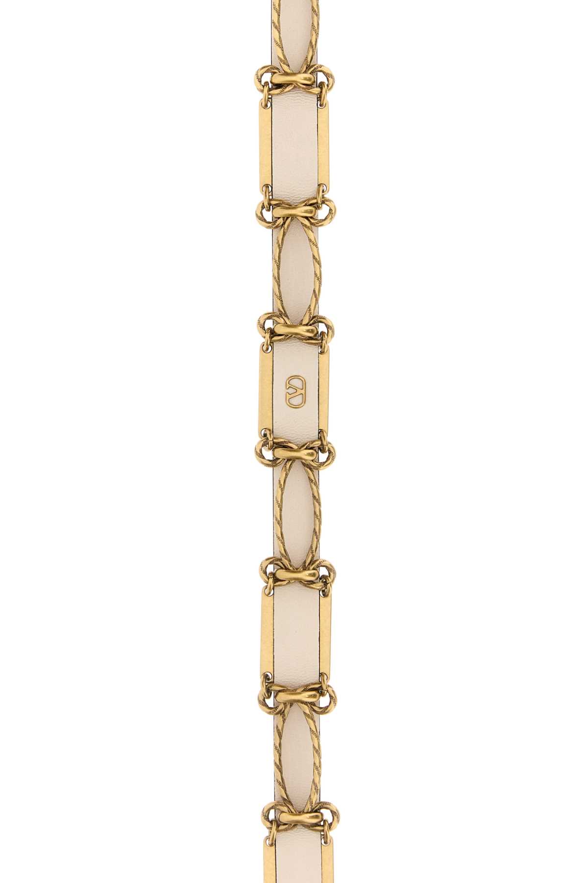 Valentino Chain Design Leather And Metal Belt In Gold