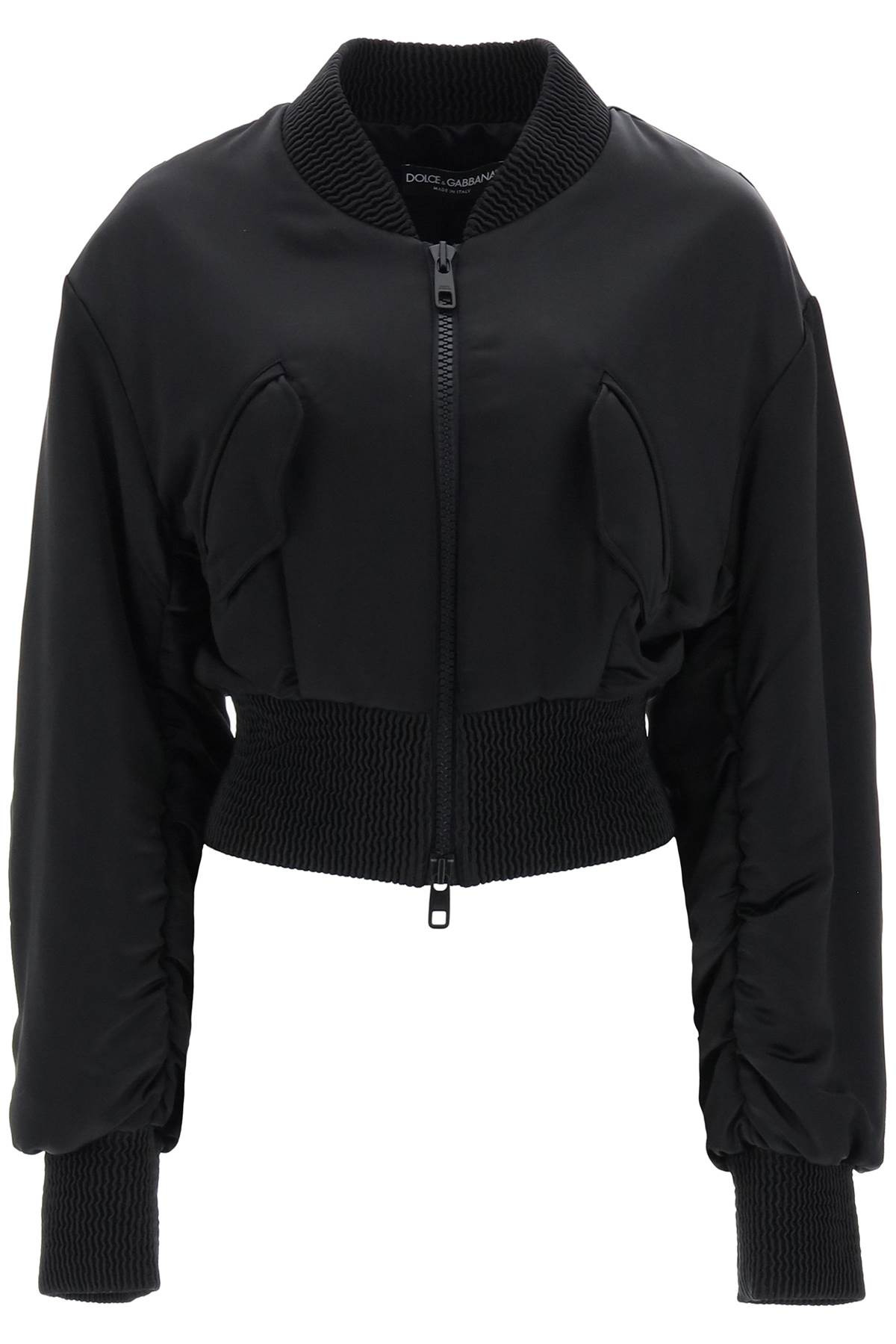 Shop Dolce & Gabbana Charmeuse Bomber Jacket With Draped Sleeves In Nero (black)