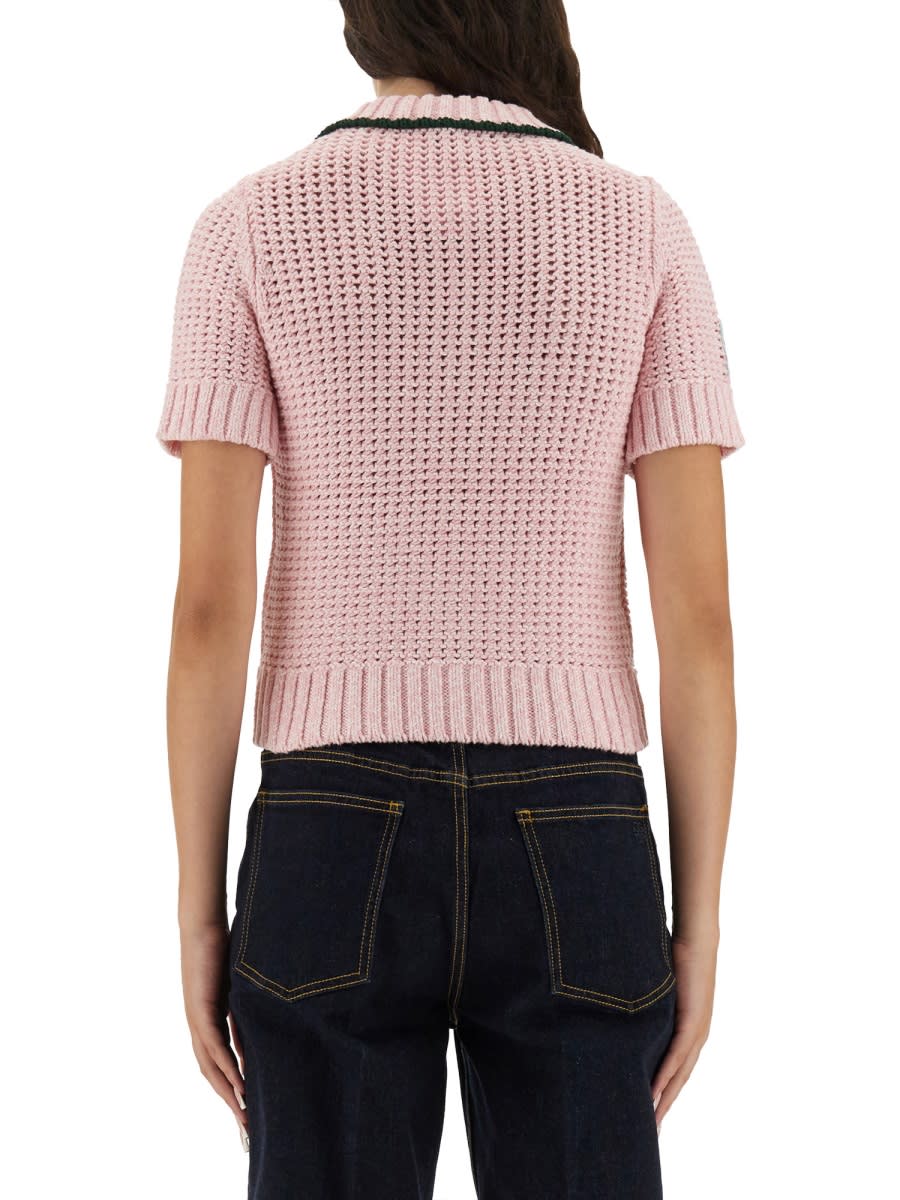 Casablanca Cotton Mouliné Polo Shirt In Pink